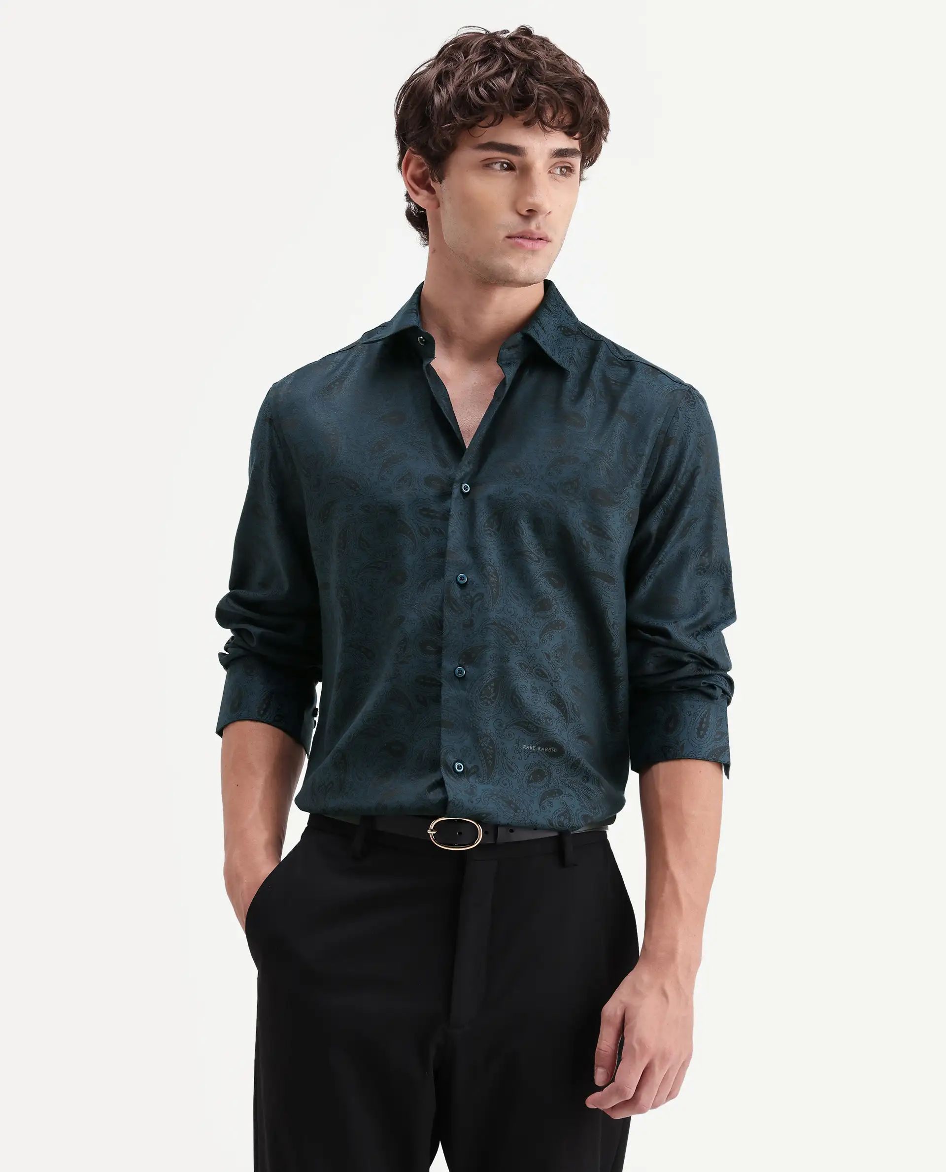 Rare Rabbit Men's Paso Blue Polyester Blend Fabric Spread Collar Regular Fit Paisley Print Shirt - Image 4