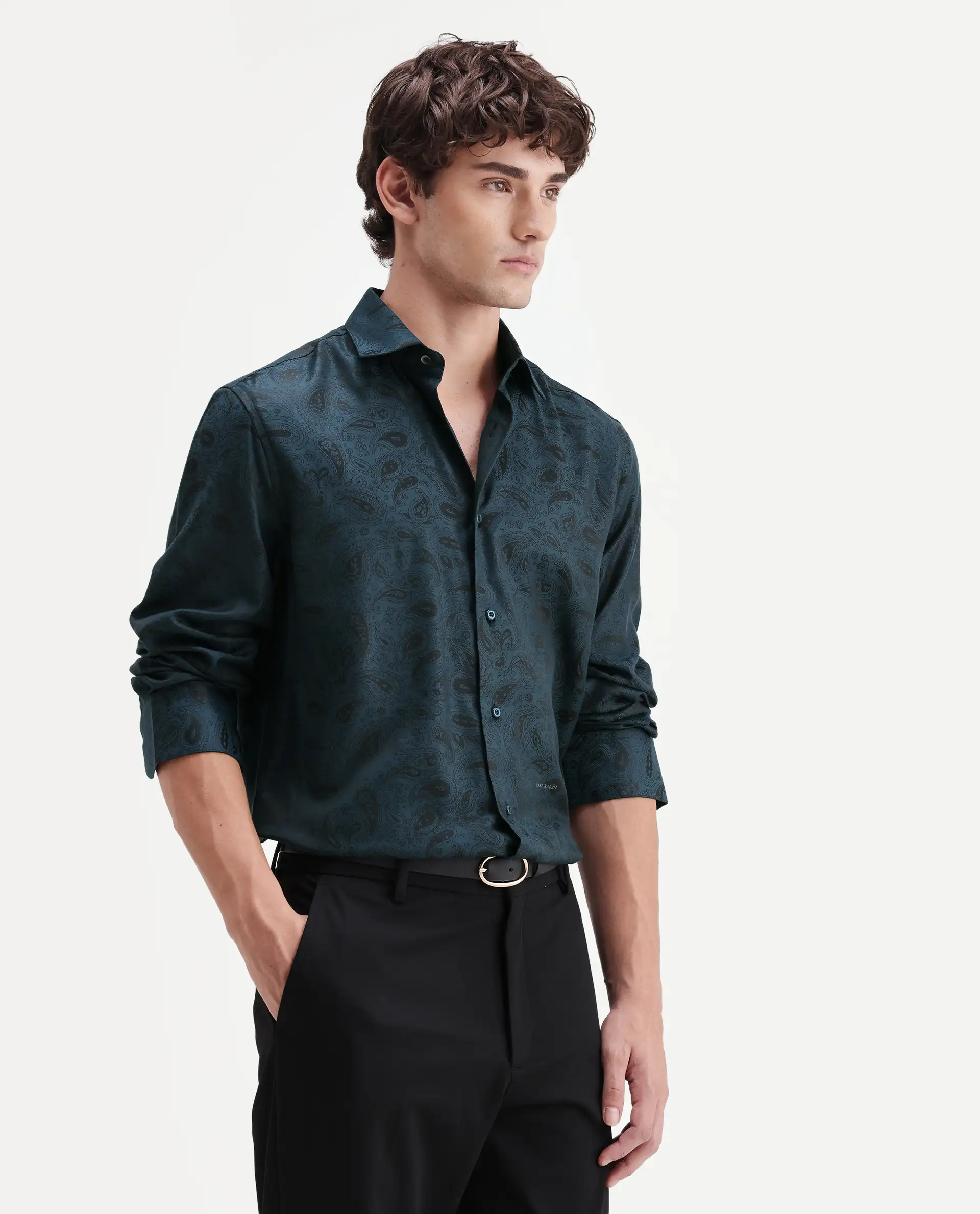 Rare Rabbit Men's Paso Blue Polyester Blend Fabric Spread Collar Regular Fit Paisley Print Shirt - Image 5
