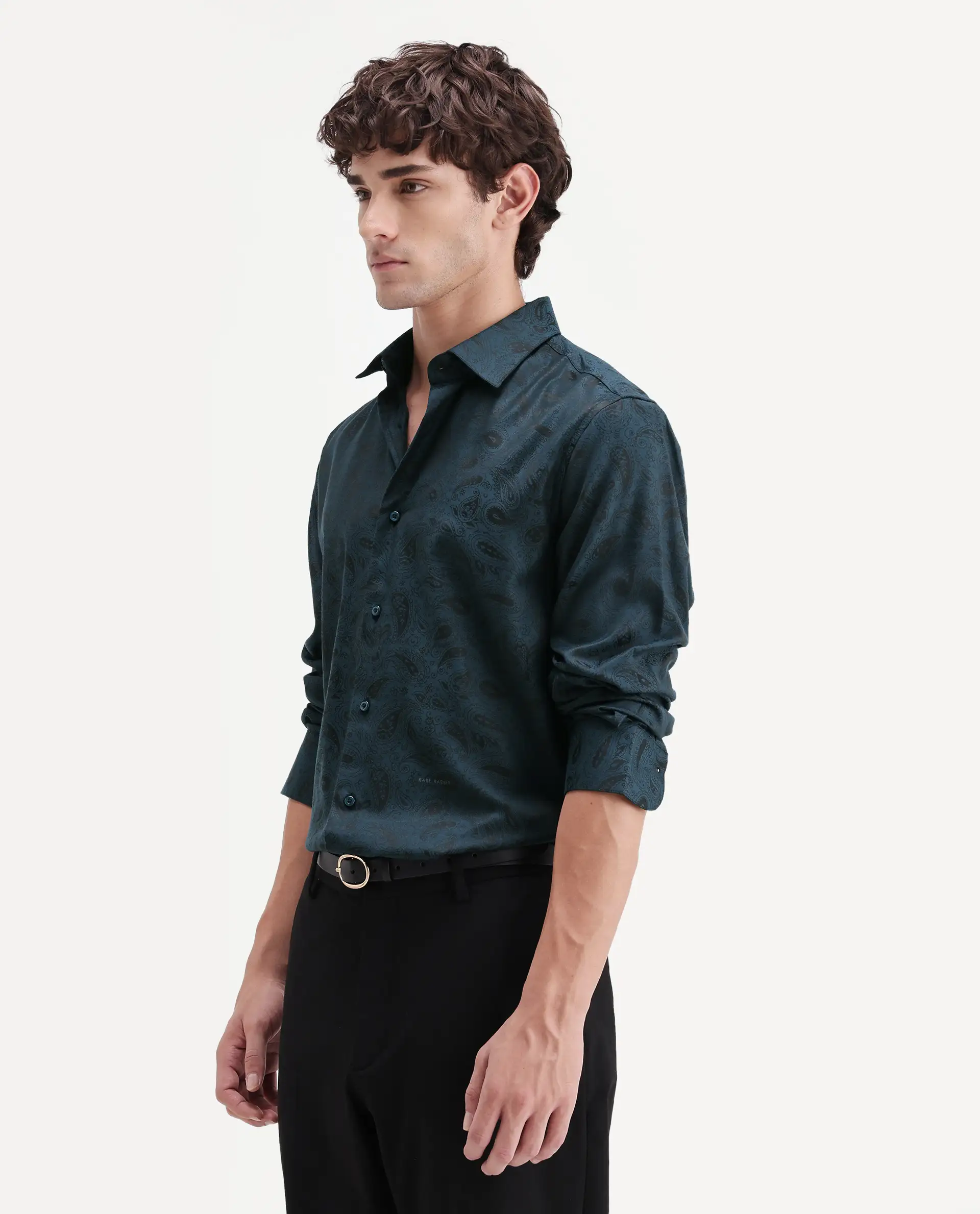 Rare Rabbit Men's Paso Blue Polyester Blend Fabric Spread Collar Regular Fit Paisley Print Shirt - Image 6