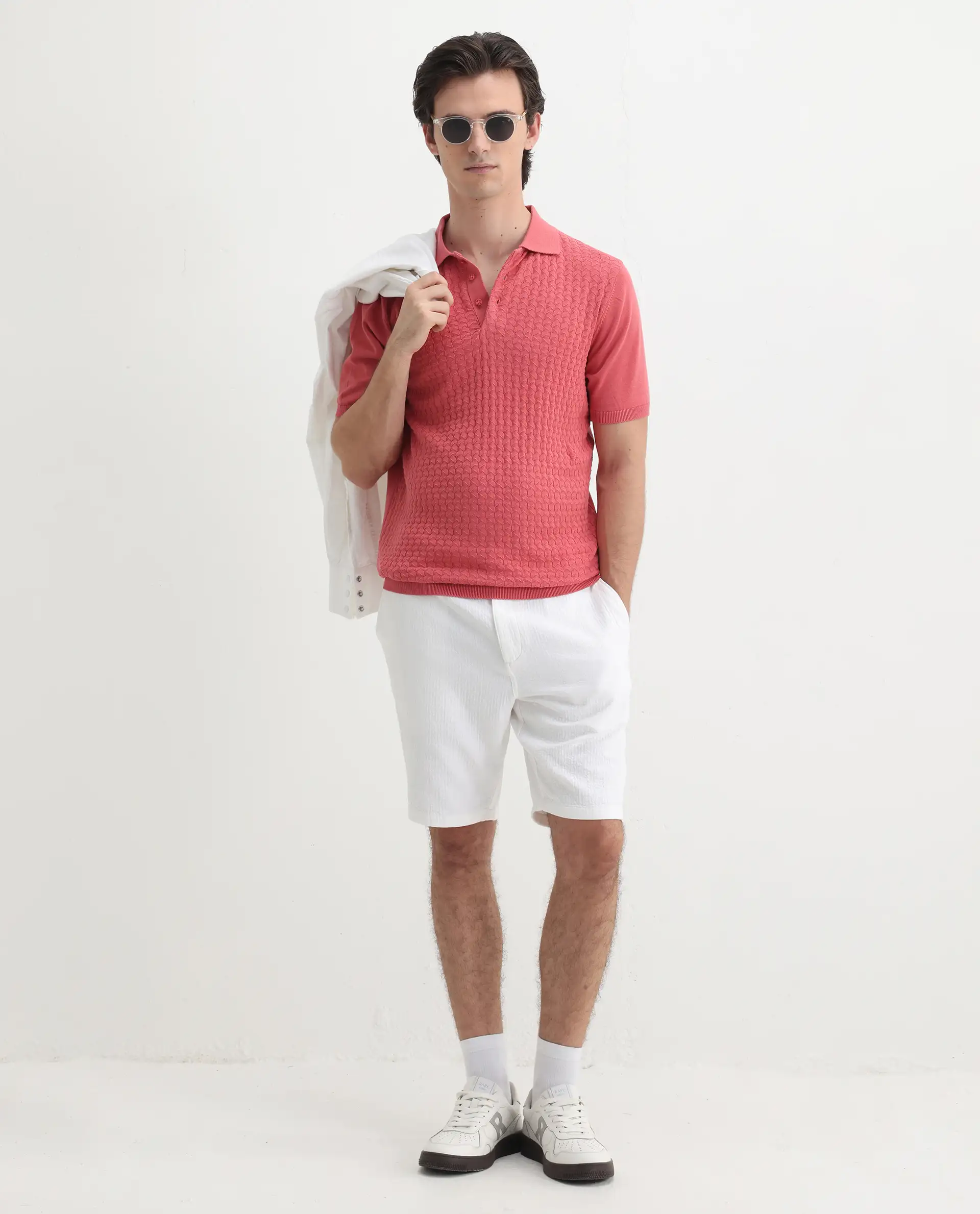 Rare Rabbit Men's Pasto Dark Peach Cotton Plain Regular Fit Half Sleeve Polo - Image 2
