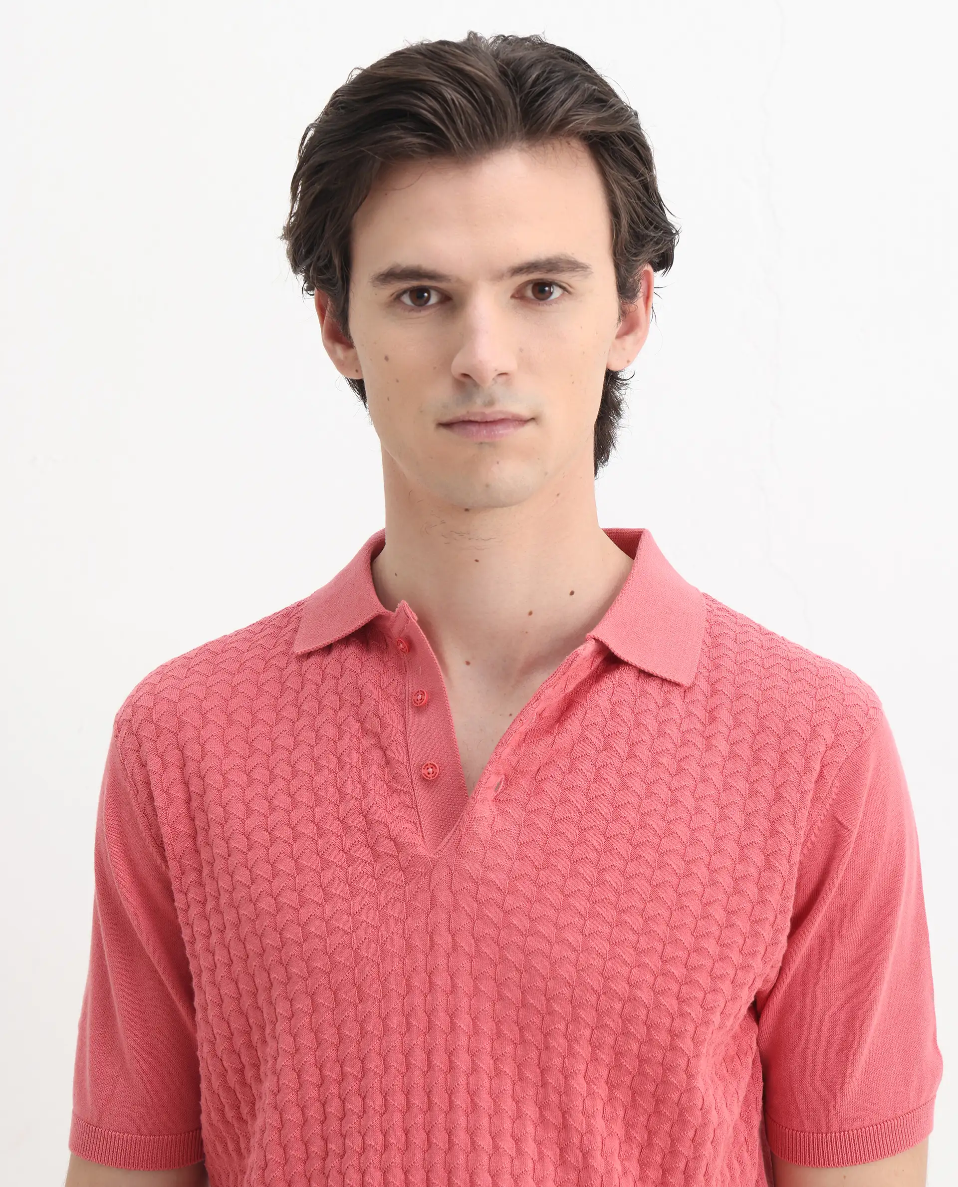 Rare Rabbit Men's Pasto Dark Peach Cotton Plain Regular Fit Half Sleeve Polo - Image 7
