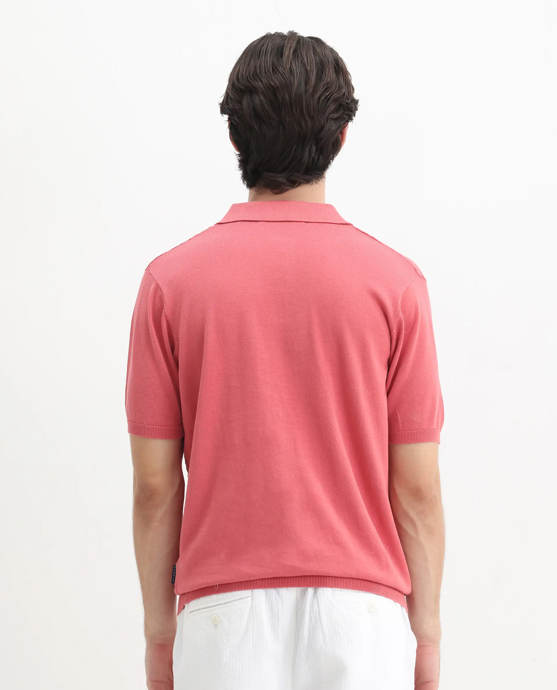 Rare Rabbit Men's Pasto Dark Peach Cotton Plain Regular Fit Half Sleeve Polo - Image 8