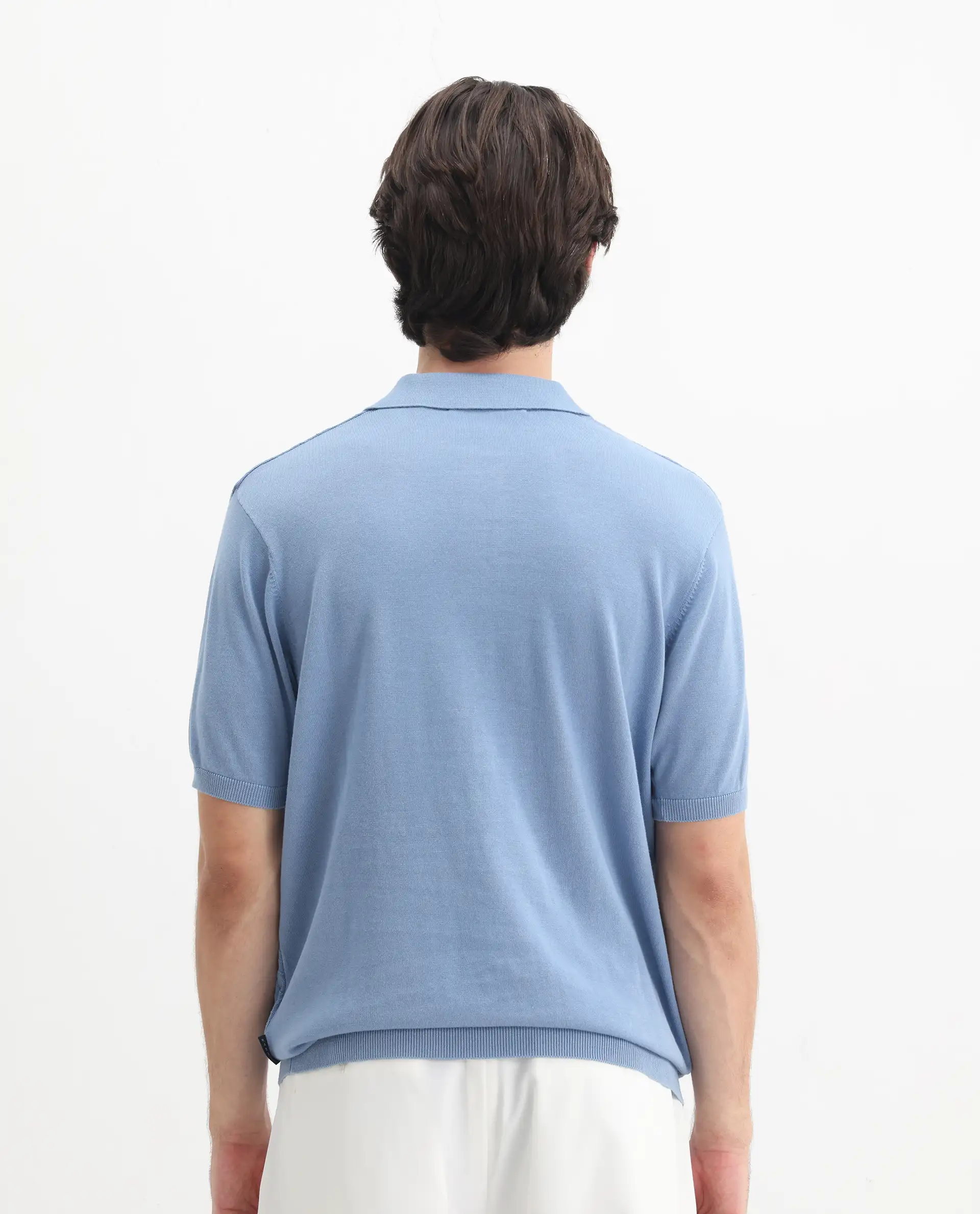 Rare Rabbit Men's Pasto Dusky Blue Cotton Textured Regular Fit Half Sleeve Polo - Image 8