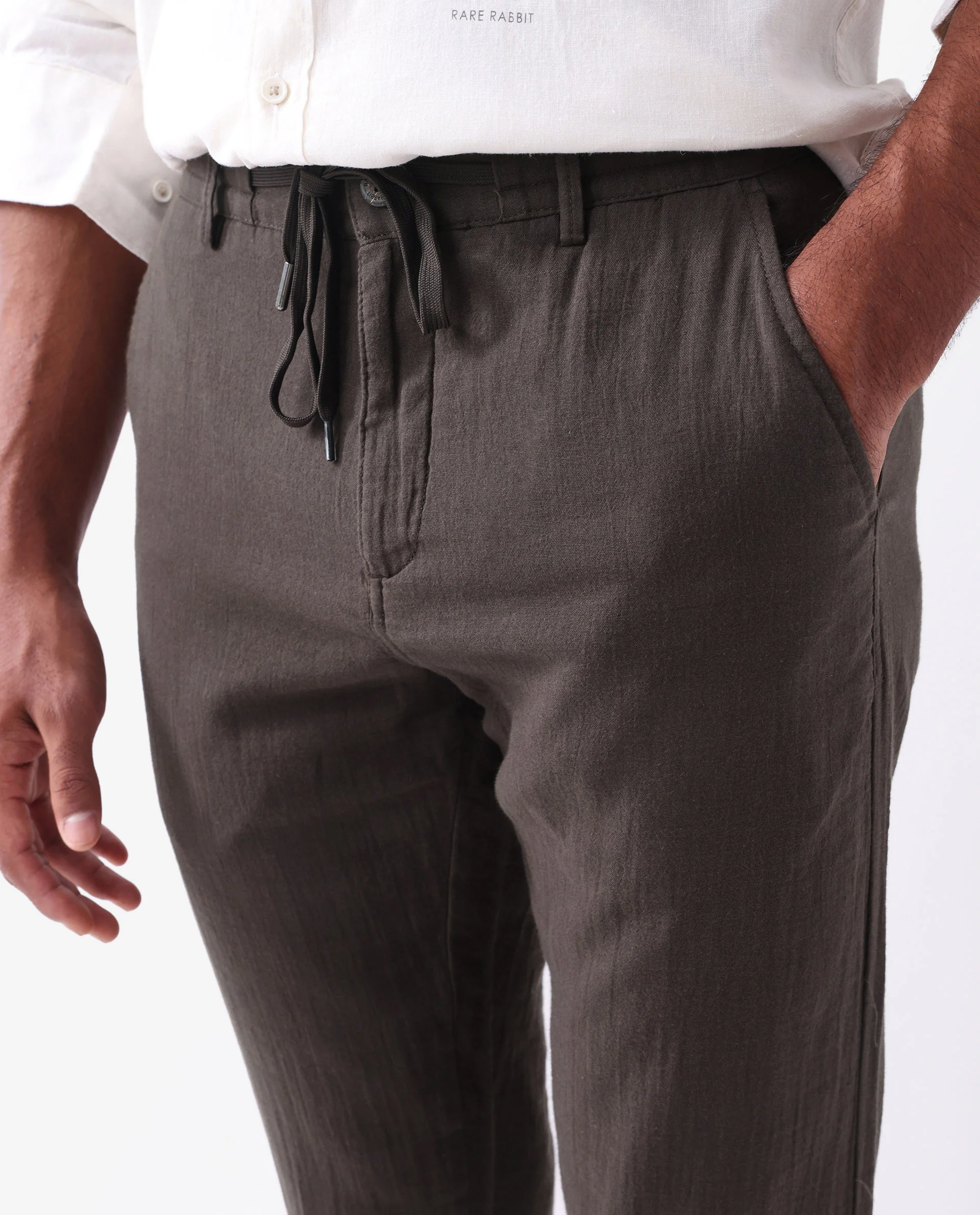 Rare Rabbit Men's Pastor 2 Brown Cotton Plain Regular Fit Trouser - Image 2