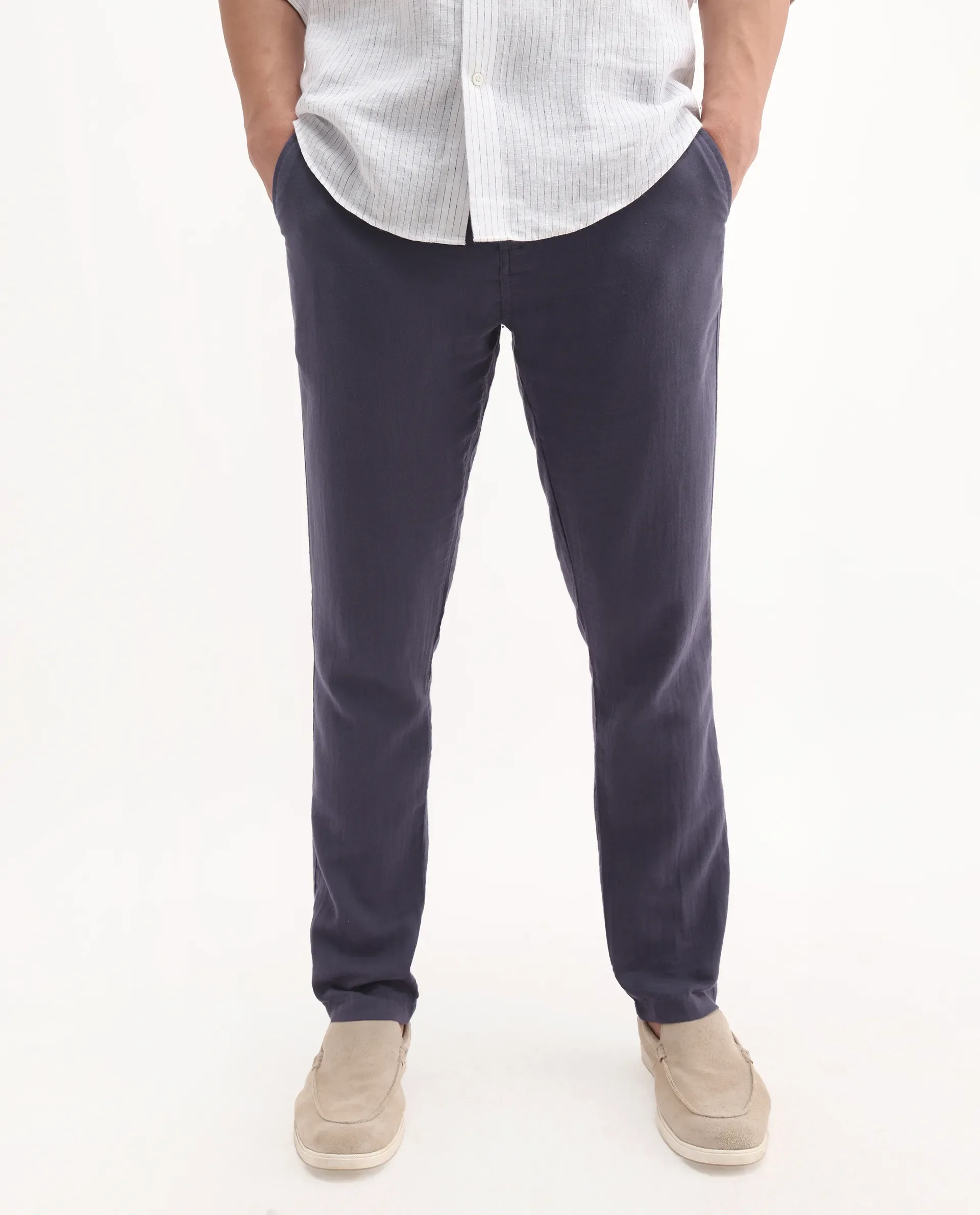 Rare Rabbit Men's Pastor 2 Dusky Purple Cotton Plain Regular Fit Trouser - Image 2