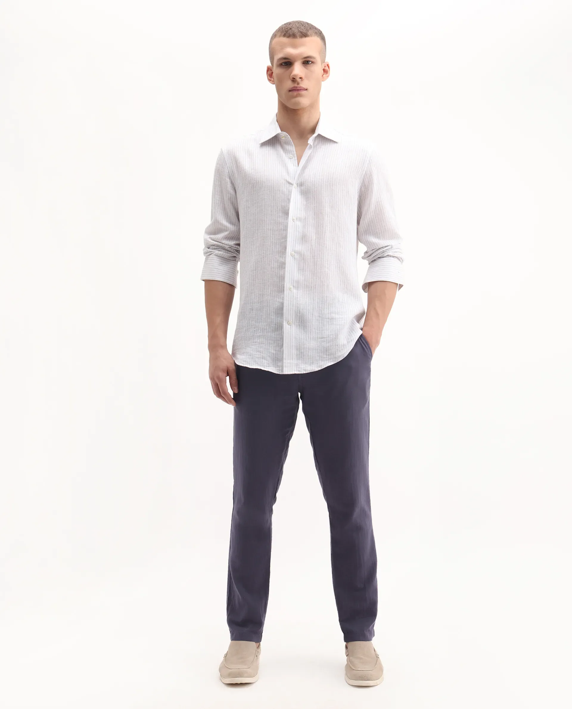 Rare Rabbit Men's Pastor 2 Dusky Purple Cotton Plain Regular Fit Trouser - Image 4