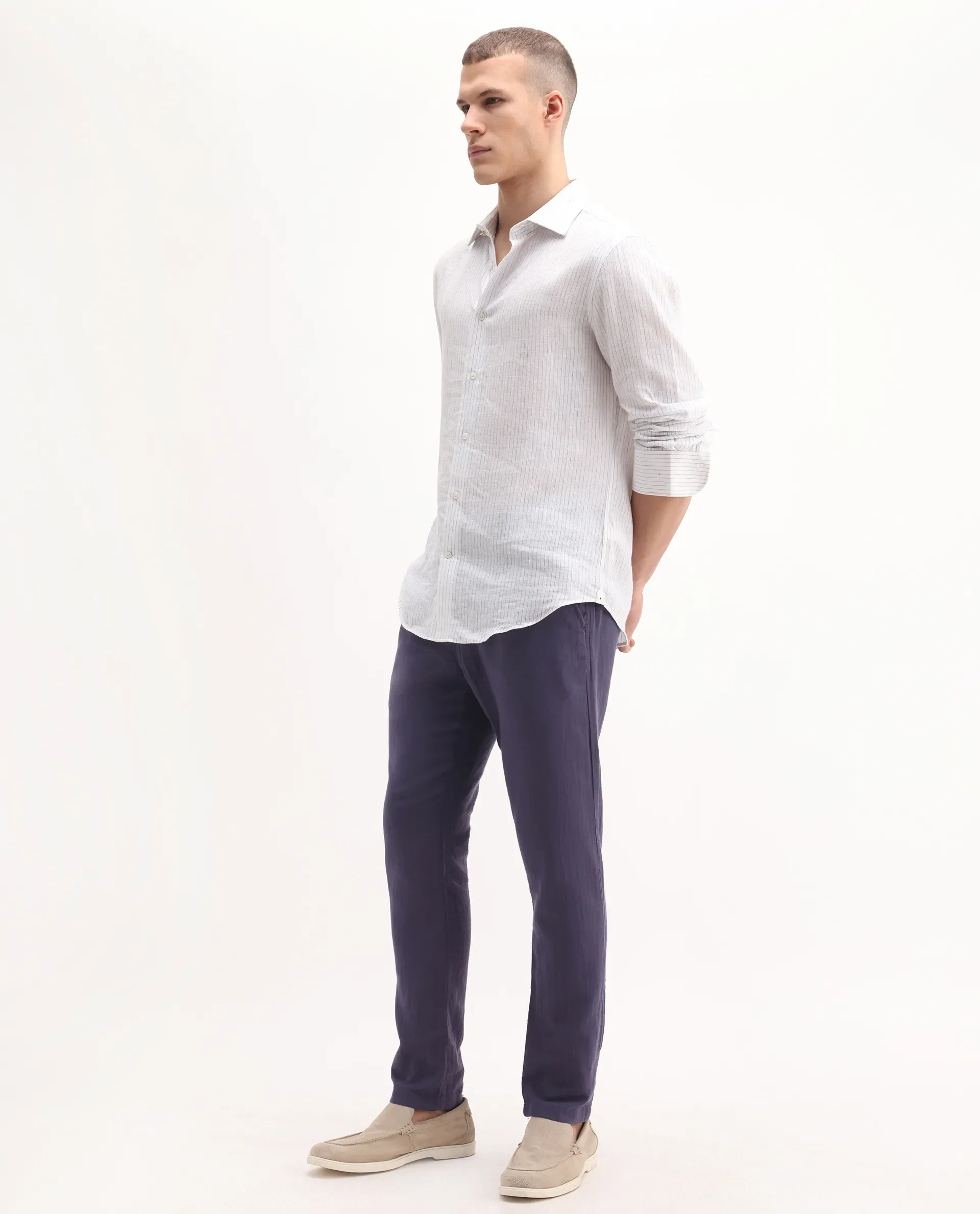 Rare Rabbit Men's Pastor 2 Dusky Purple Cotton Plain Regular Fit Trouser - Image 7