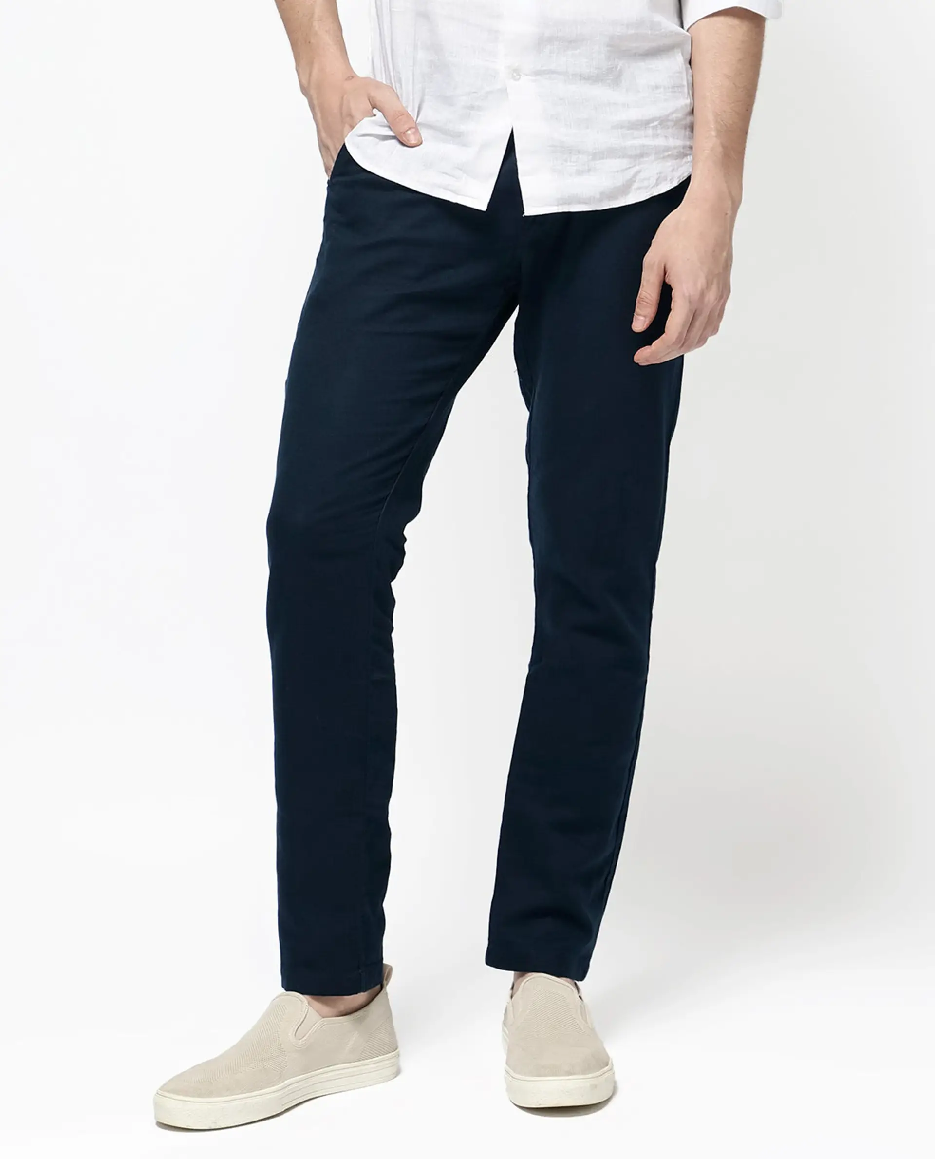 Rare Rabbit Men's Pastor 2 Navy Cotton Plain Regular Fit Trouser - Image 10
