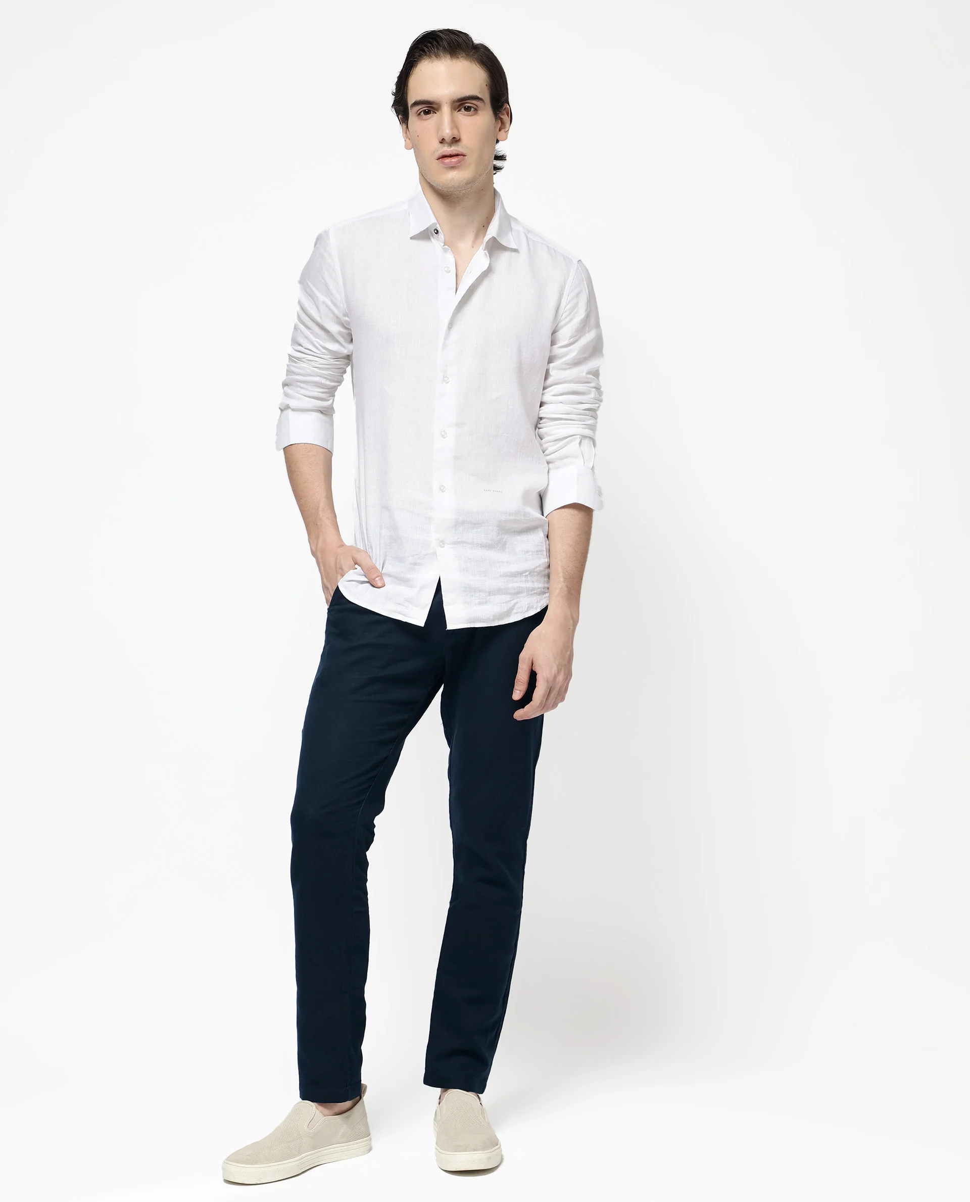 Rare Rabbit Men's Pastor 2 Navy Cotton Plain Regular Fit Trouser - Image 2
