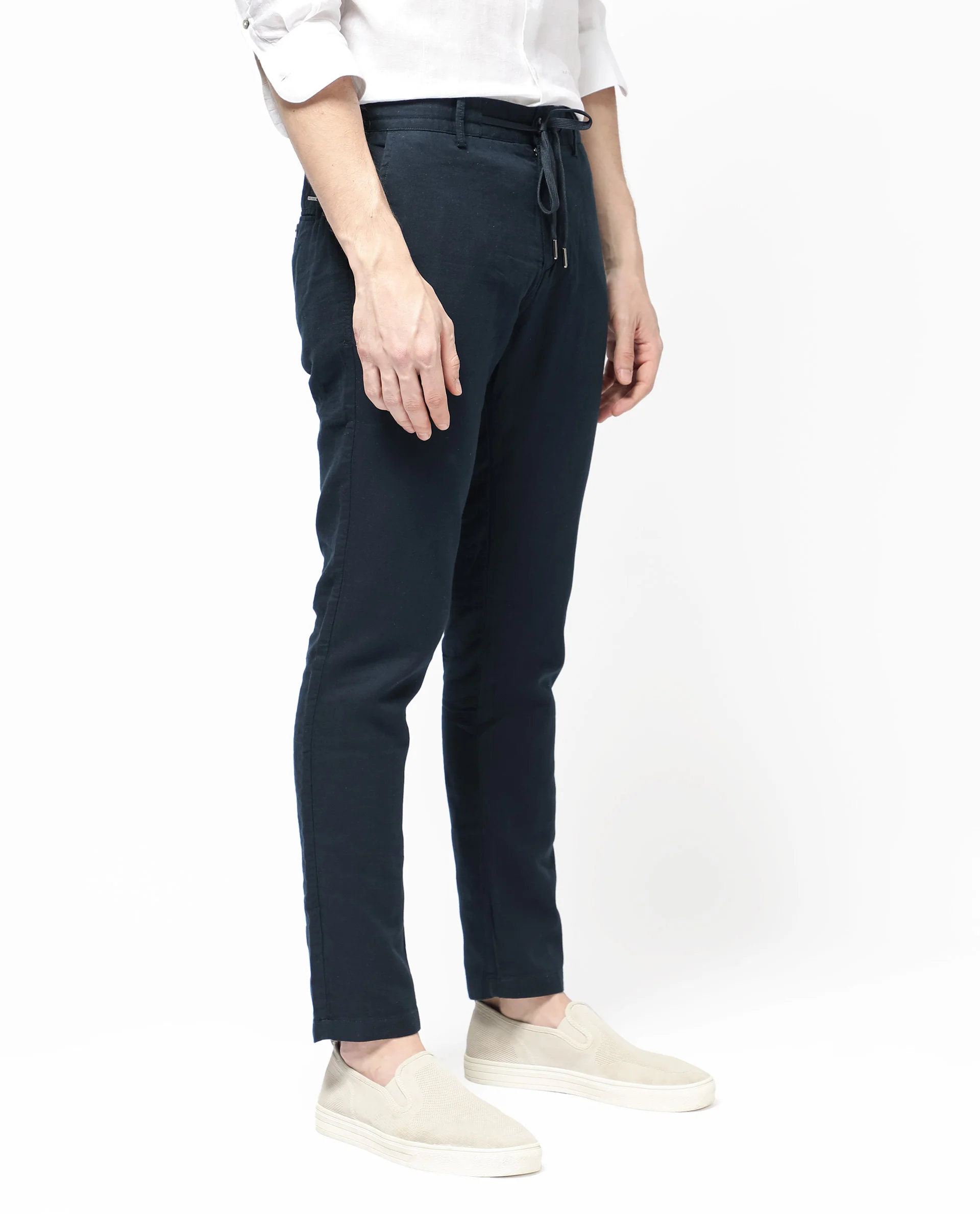 Rare Rabbit Men's Pastor 2 Navy Cotton Plain Regular Fit Trouser - Image 6
