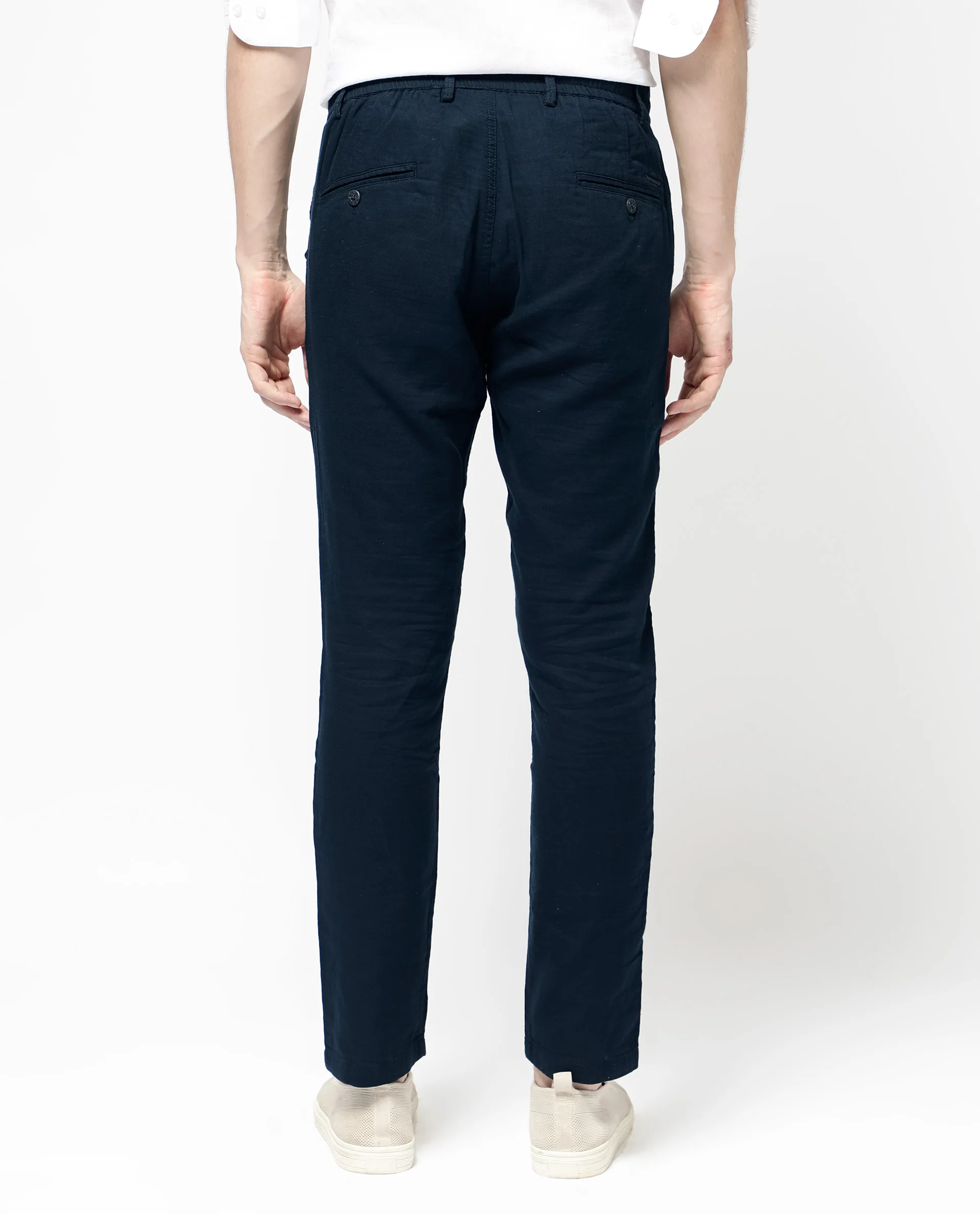 Rare Rabbit Men's Pastor 2 Navy Cotton Plain Regular Fit Trouser - Image 7