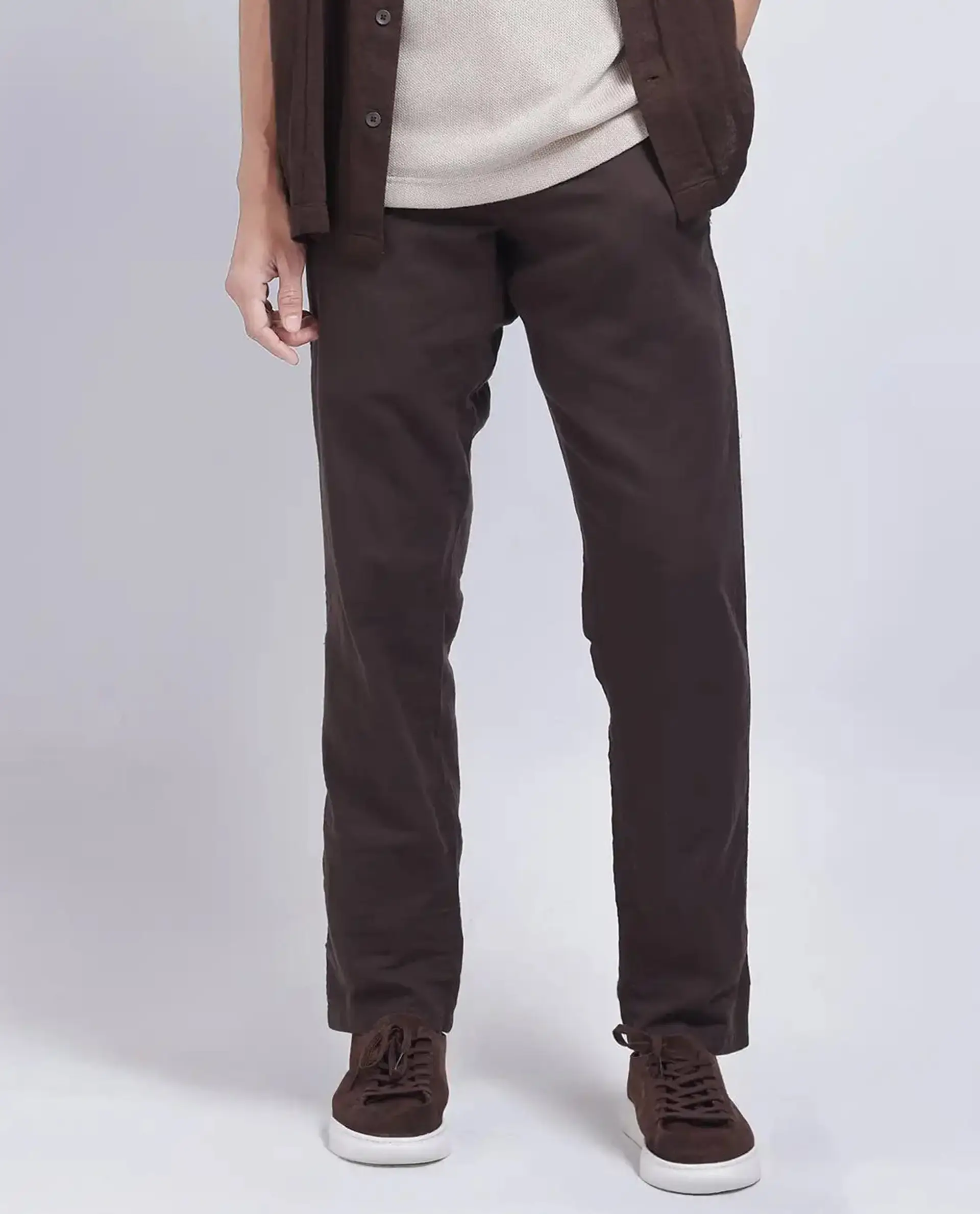 Rare Rabbit Men's Pastor-25 Brown Cotton Plain Regular Fit Trouser - Image 10
