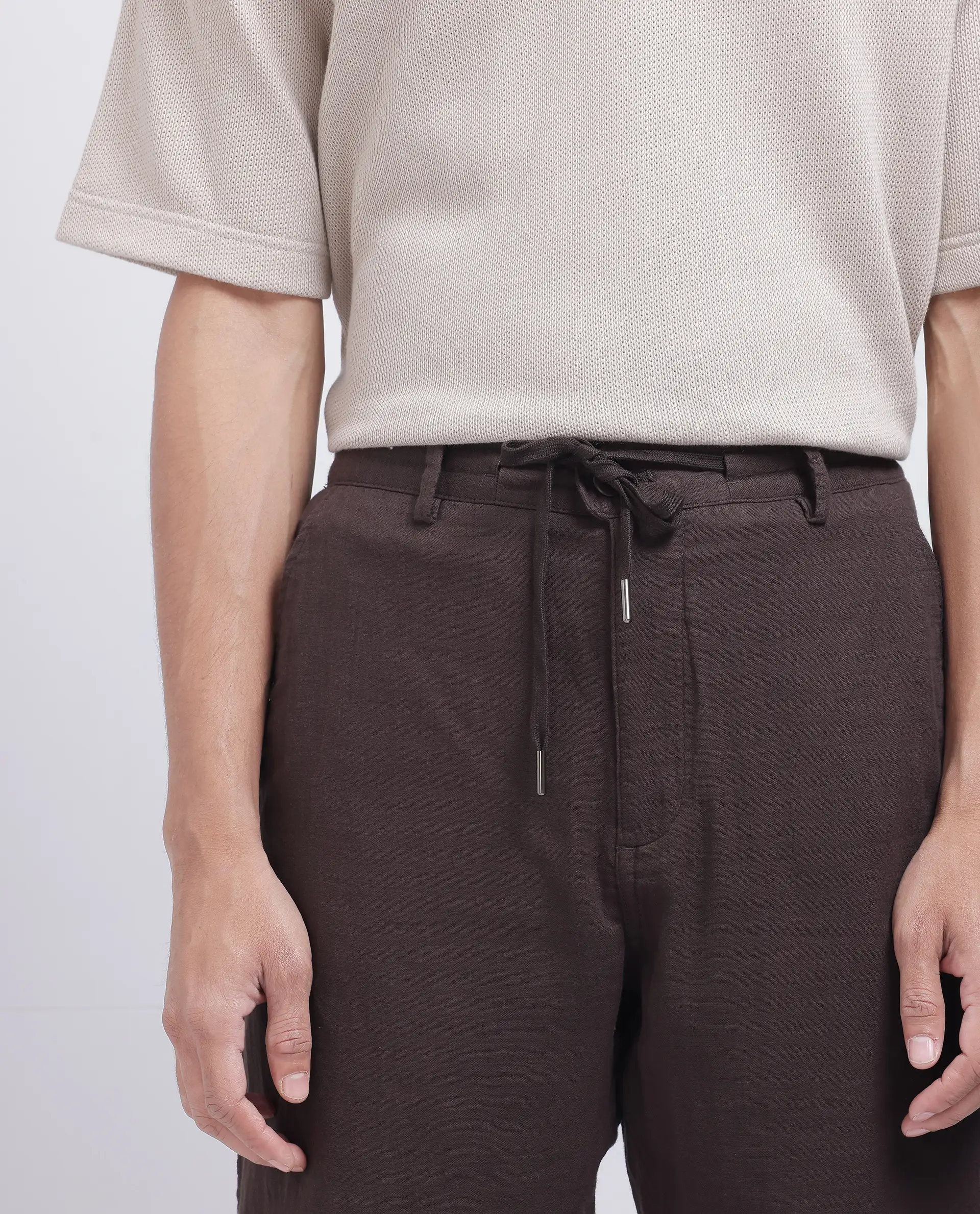 Rare Rabbit Men's Pastor-25 Brown Cotton Plain Regular Fit Trouser - Image 6