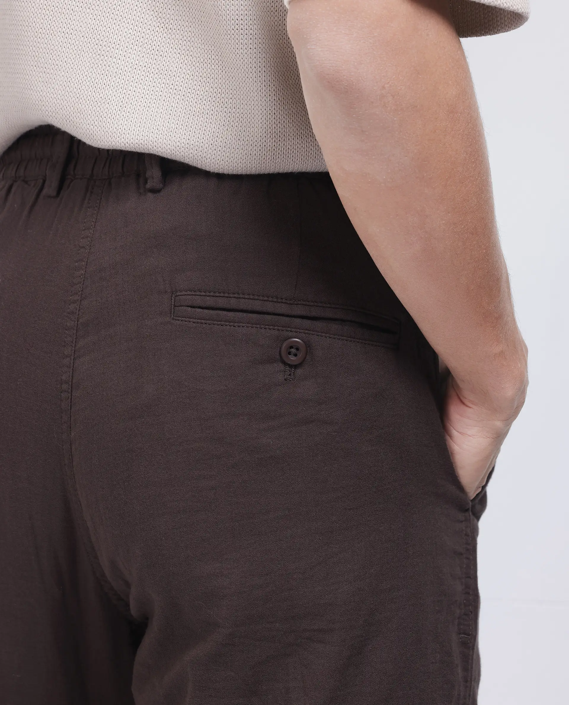 Rare Rabbit Men's Pastor-25 Brown Cotton Plain Regular Fit Trouser - Image 7