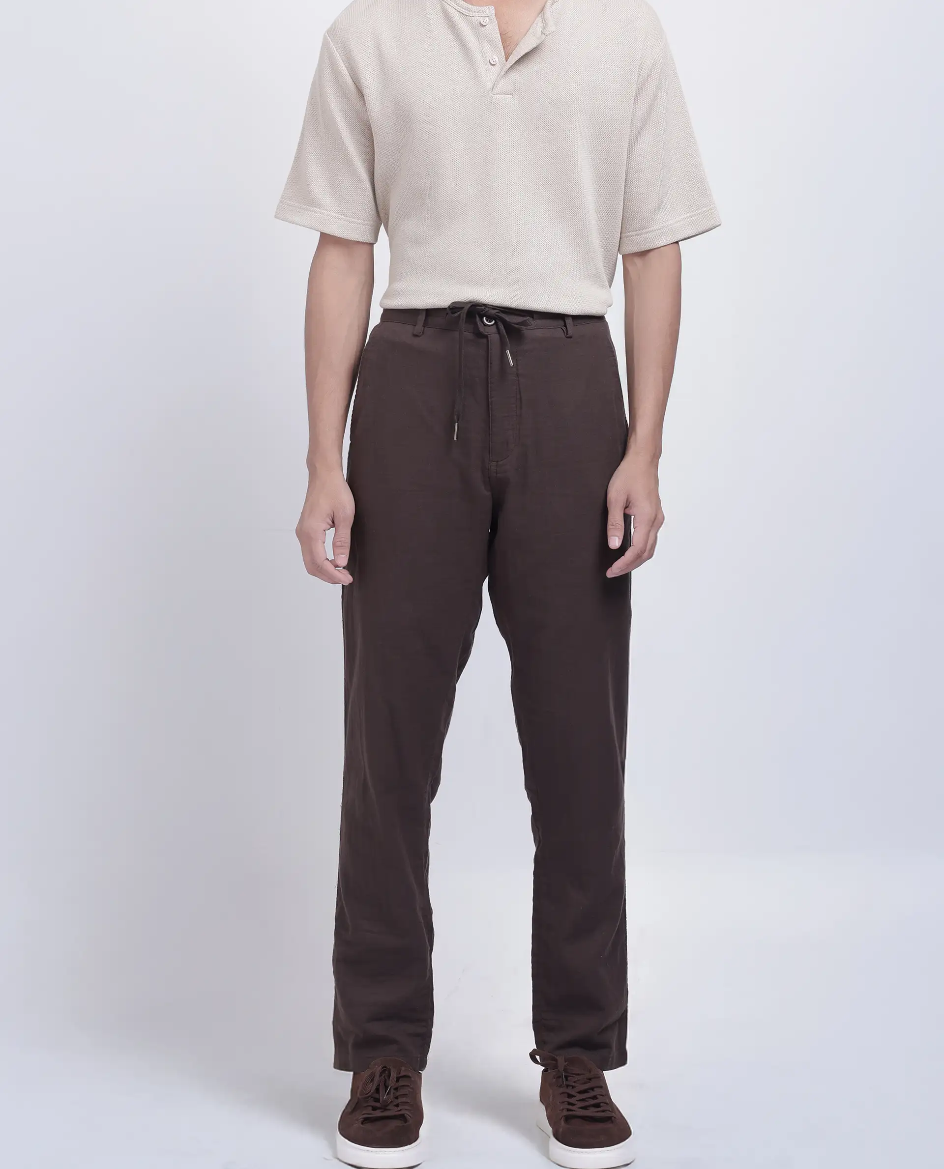 Rare Rabbit Men's Pastor-25 Brown Cotton Plain Regular Fit Trouser - Image 8