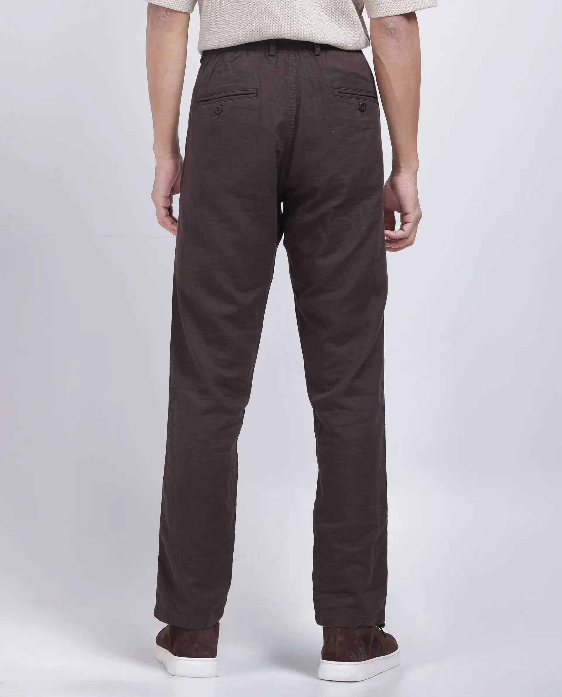 Rare Rabbit Men's Pastor-25 Brown Cotton Plain Regular Fit Trouser - Image 9