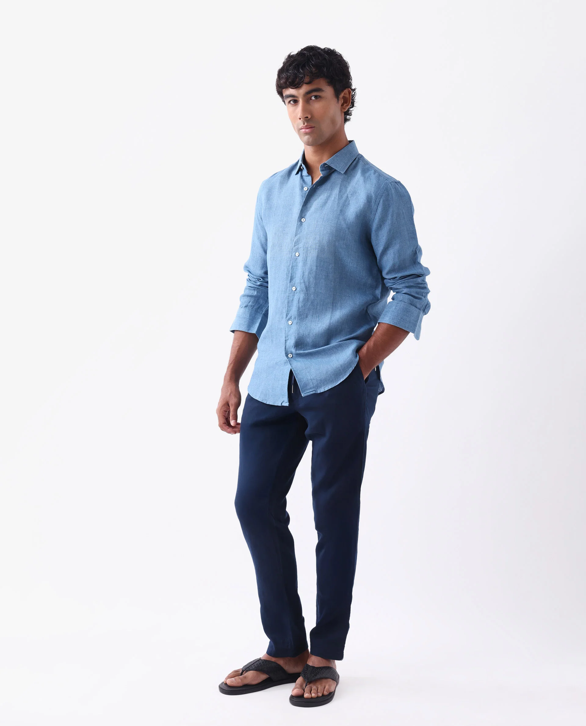Rare Rabbit Men's Pastor-25 Navy Cotton Plain Regular Fit Trouser - Image 4