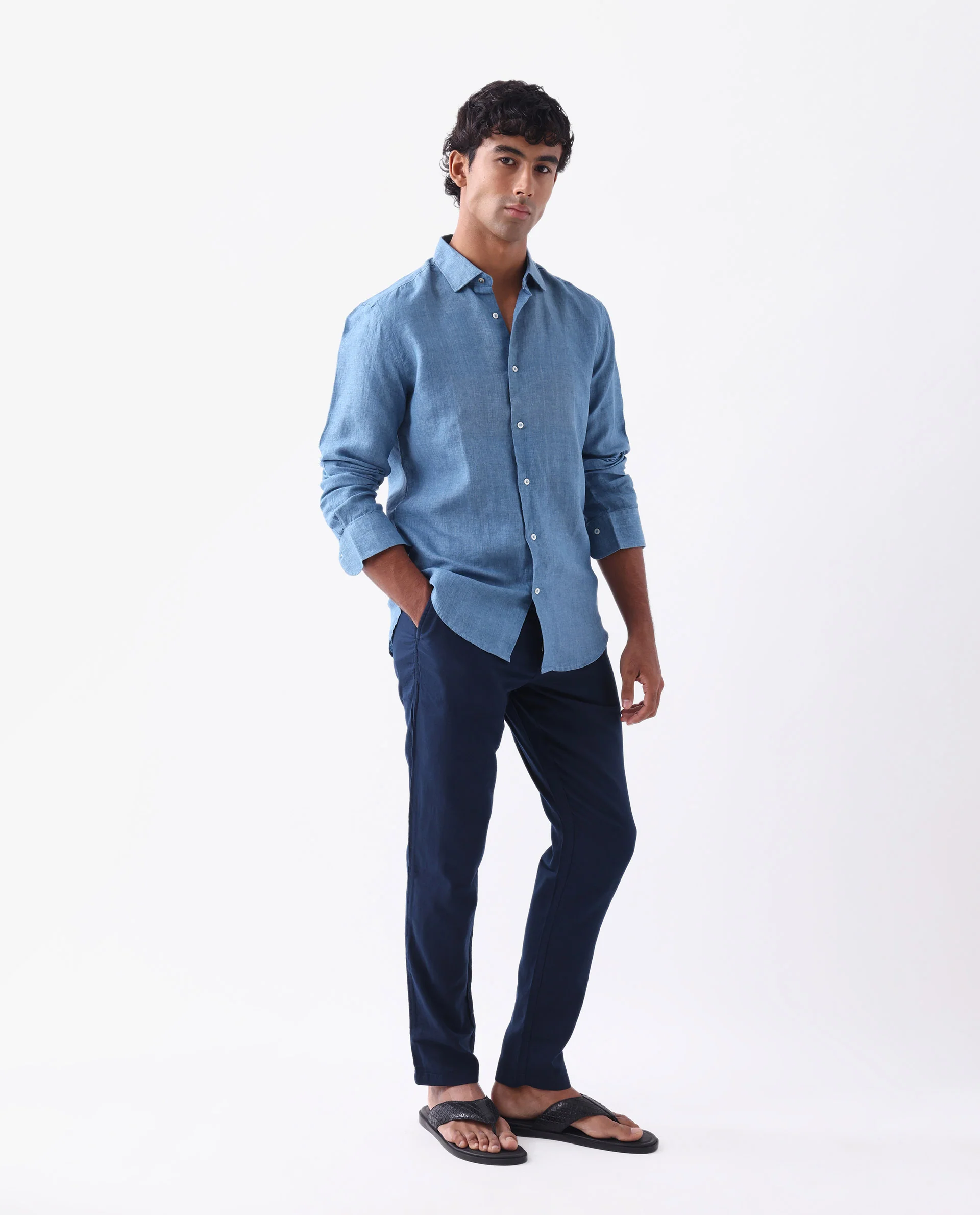 Rare Rabbit Men's Pastor-25 Navy Cotton Plain Regular Fit Trouser - Image 5