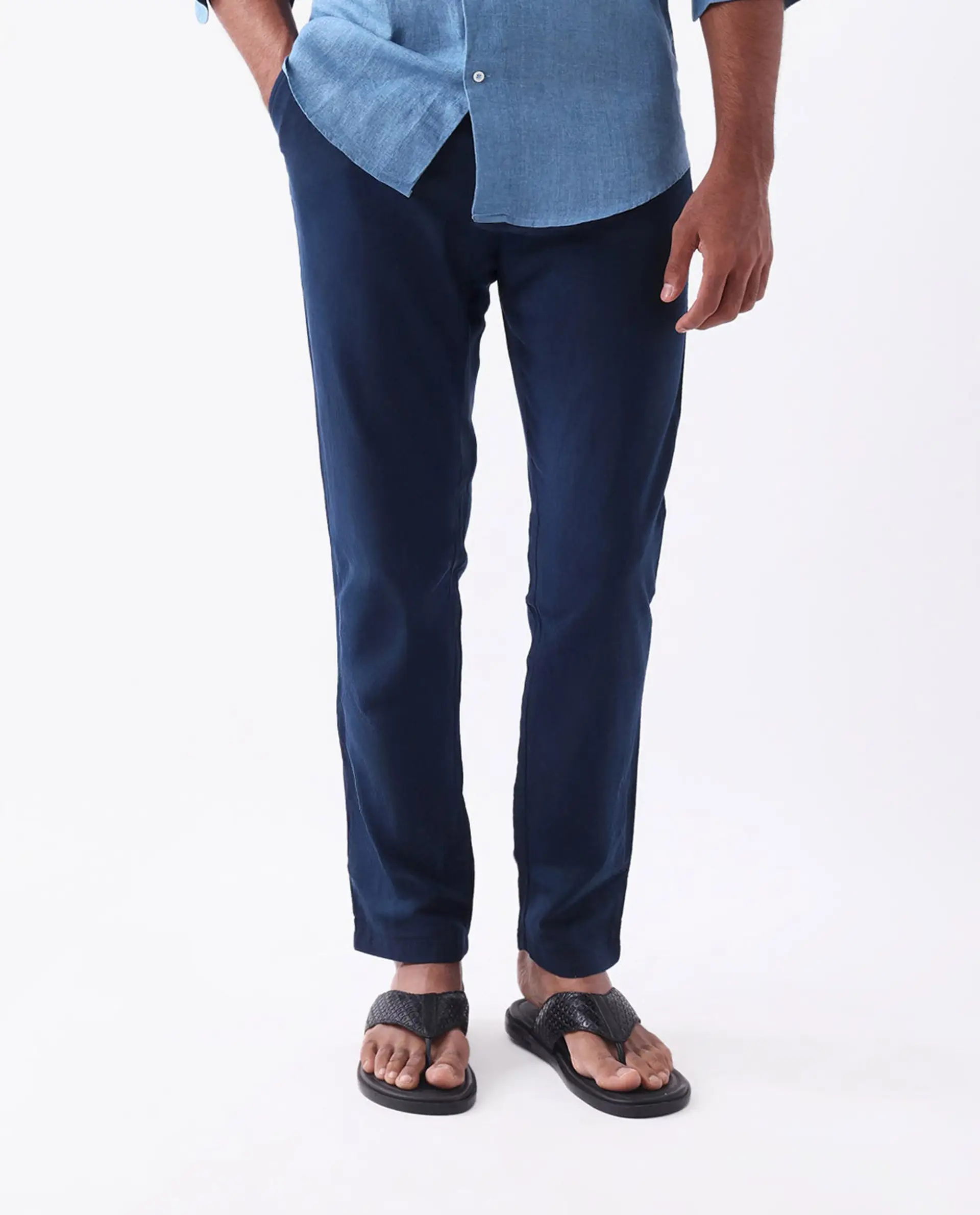 Rare Rabbit Men's Pastor-25 Navy Cotton Plain Regular Fit Trouser - Image 8