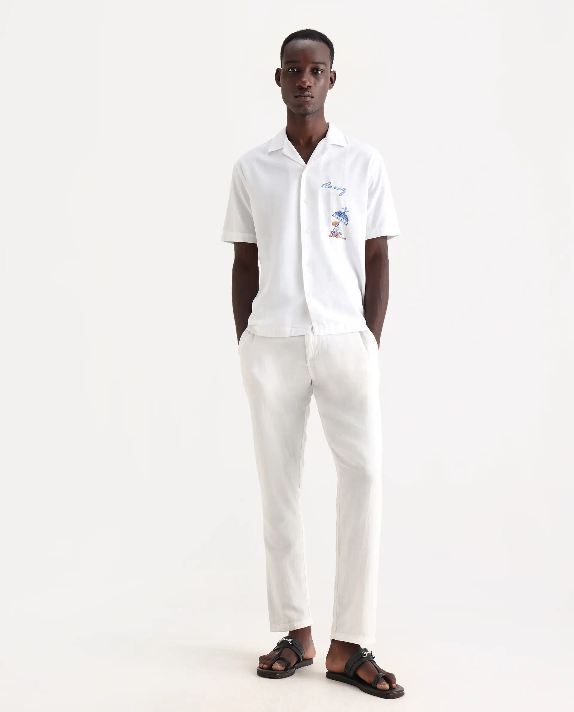 Rare Rabbit Men's Pastor 25 White Cotton Plain Regular Fit Trouser