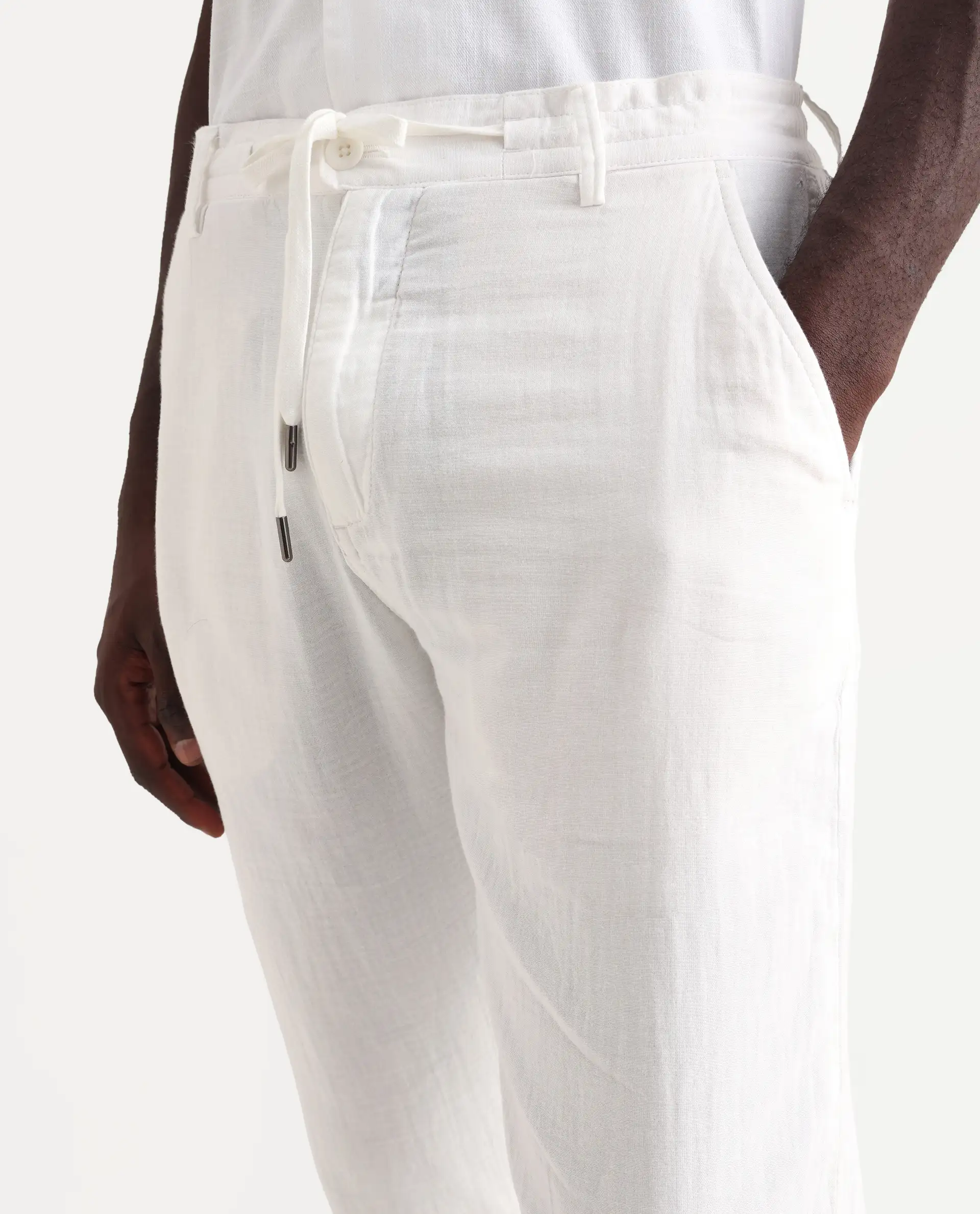 Rare Rabbit Men's Pastor 25 White Cotton Plain Regular Fit Trouser - Image 3