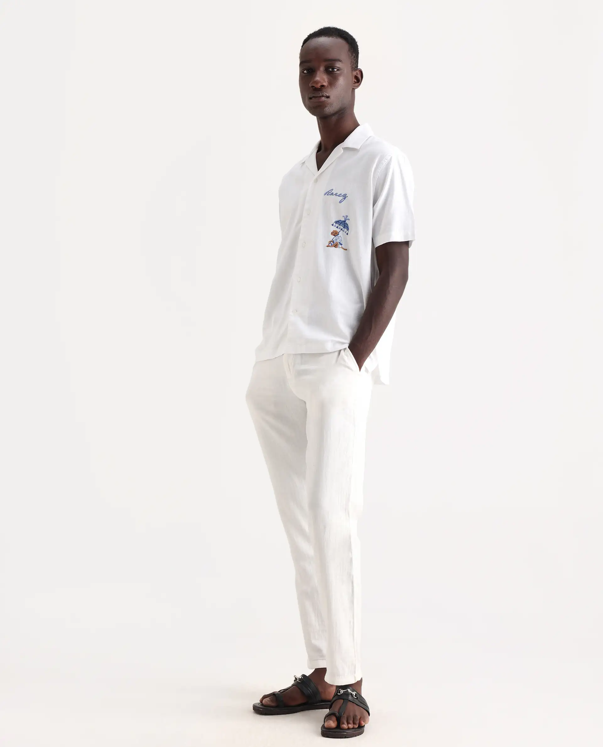 Rare Rabbit Men's Pastor 25 White Cotton Plain Regular Fit Trouser - Image 4