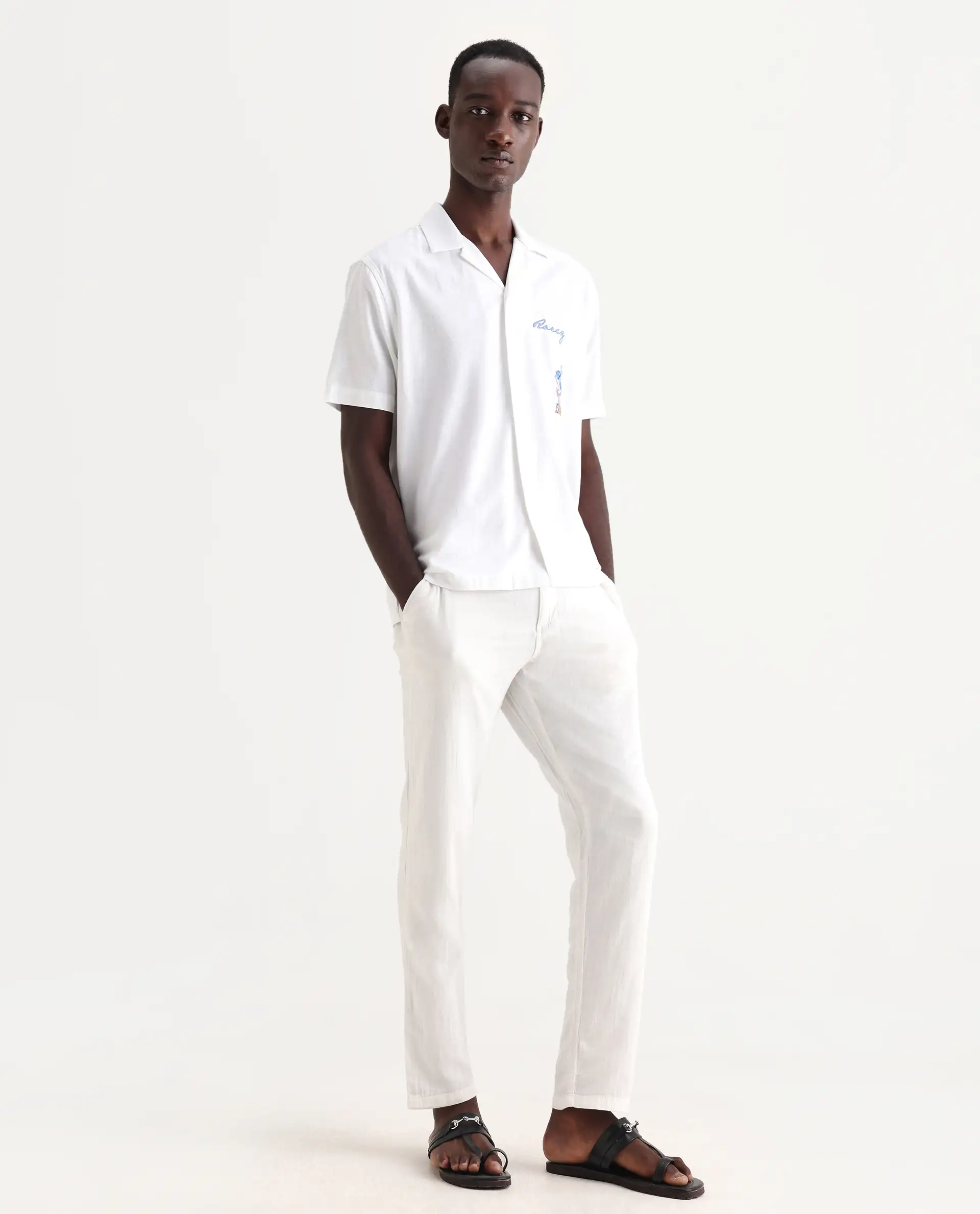 Rare Rabbit Men's Pastor 25 White Cotton Plain Regular Fit Trouser - Image 5