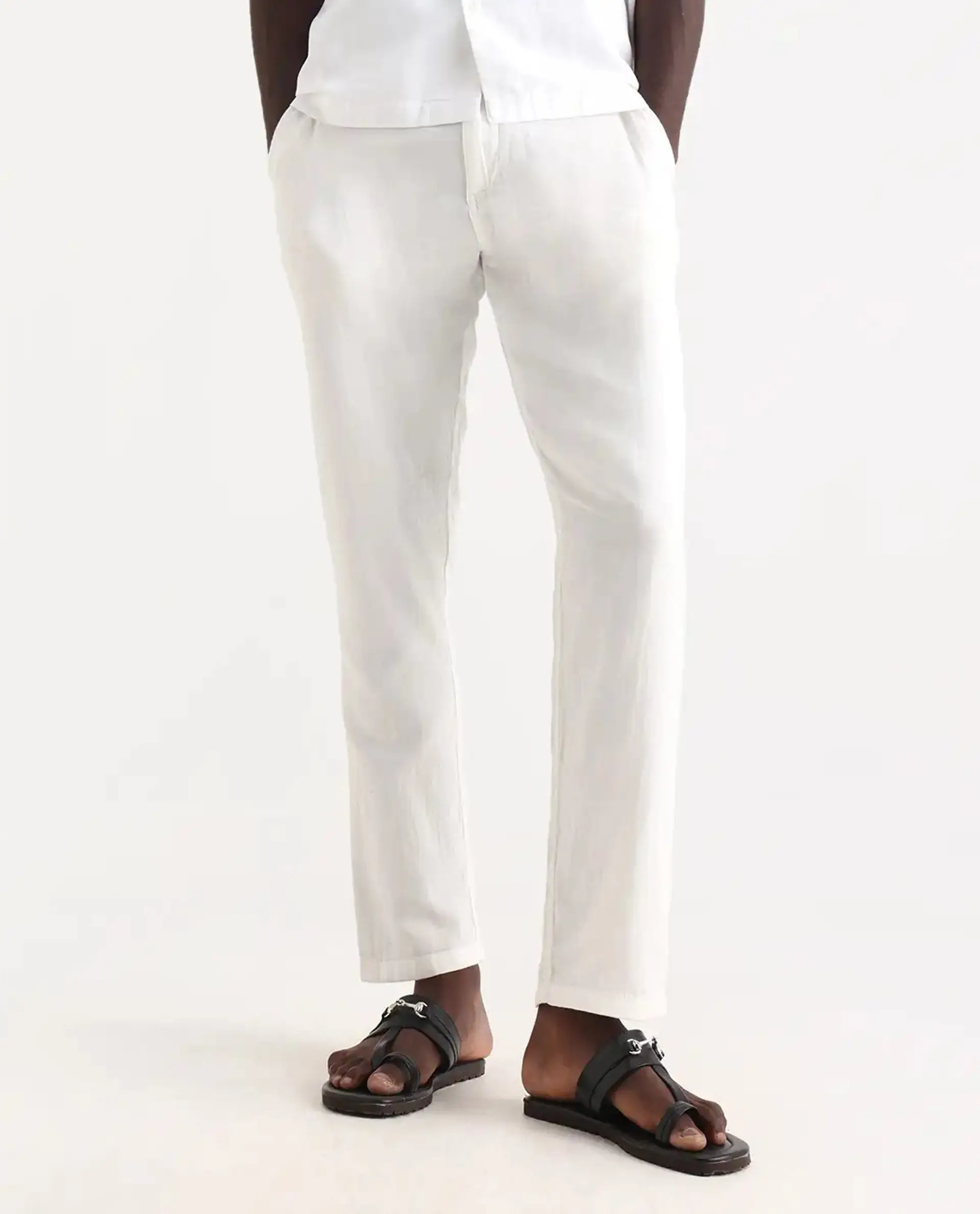 Rare Rabbit Men's Pastor 25 White Cotton Plain Regular Fit Trouser - Image 7