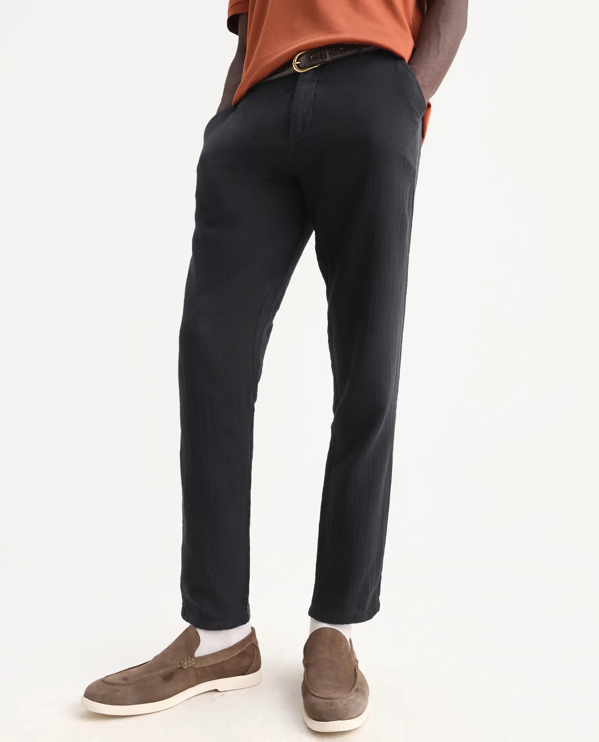 Rare Rabbit Men's Pastor-3 Black Cotton Plain Regular Fit Trouser - Image 2