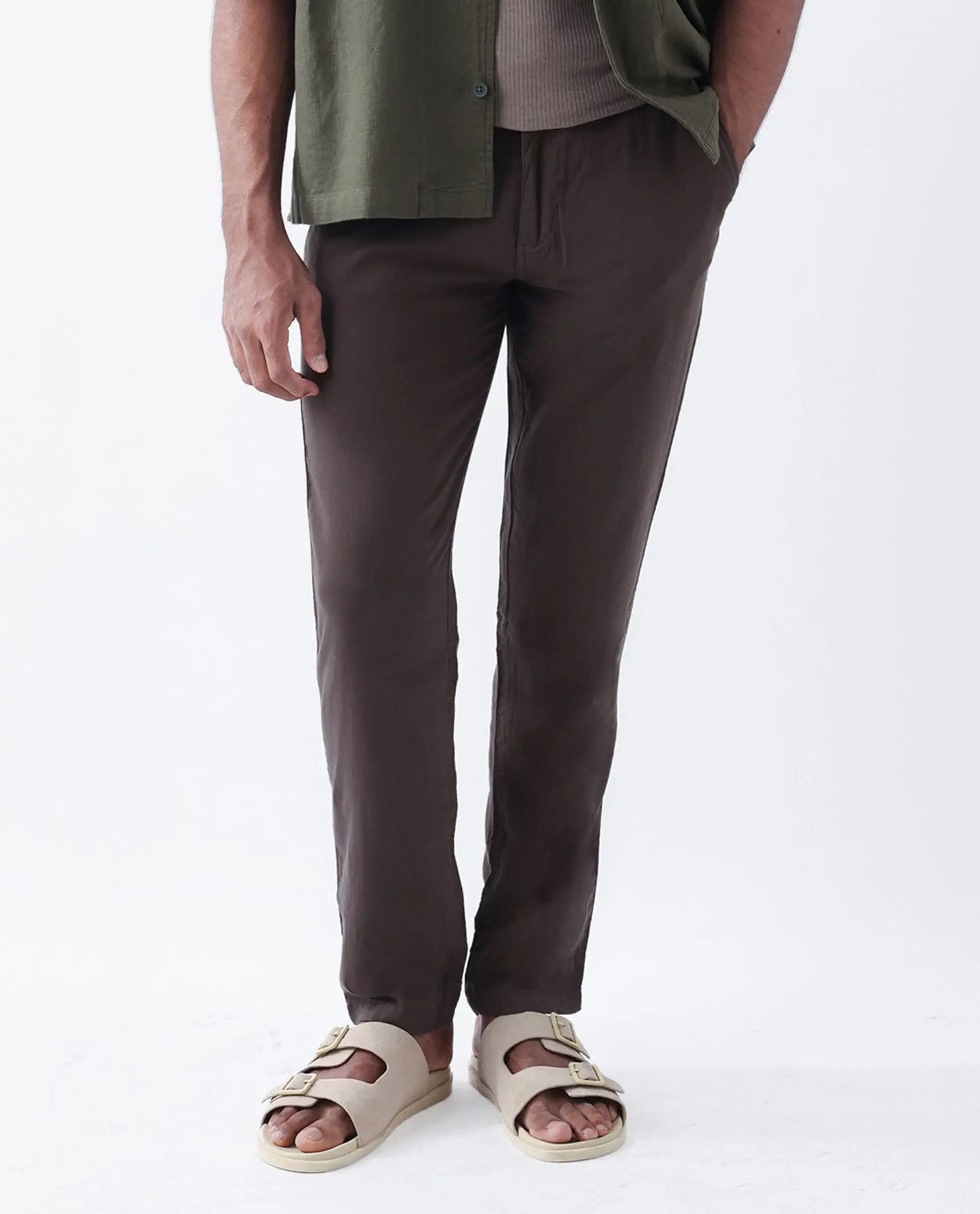 Rare Rabbit Men's Pastor-3 Dark Brown Cotton Plain Regular Fit Trouser - Image 7