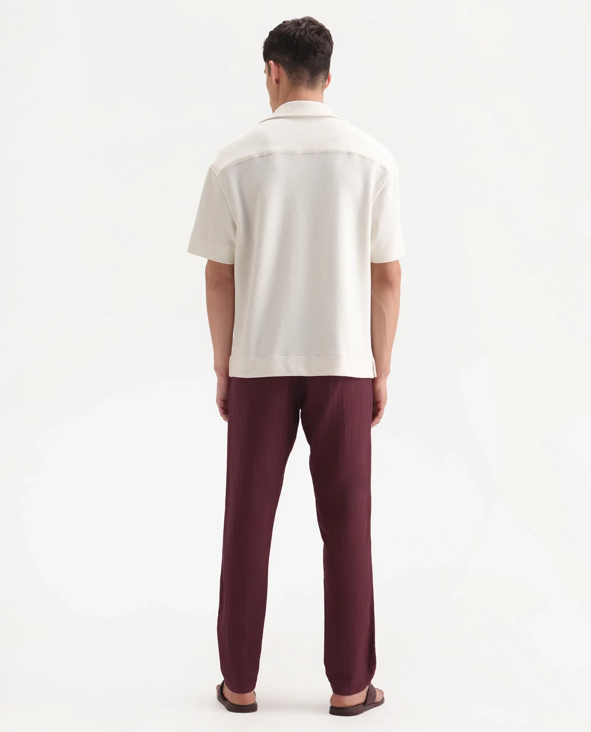Rare Rabbit Men's Pastor-3 Dark Maroon Cotton Plain Regular Fit Trouser - Image 8