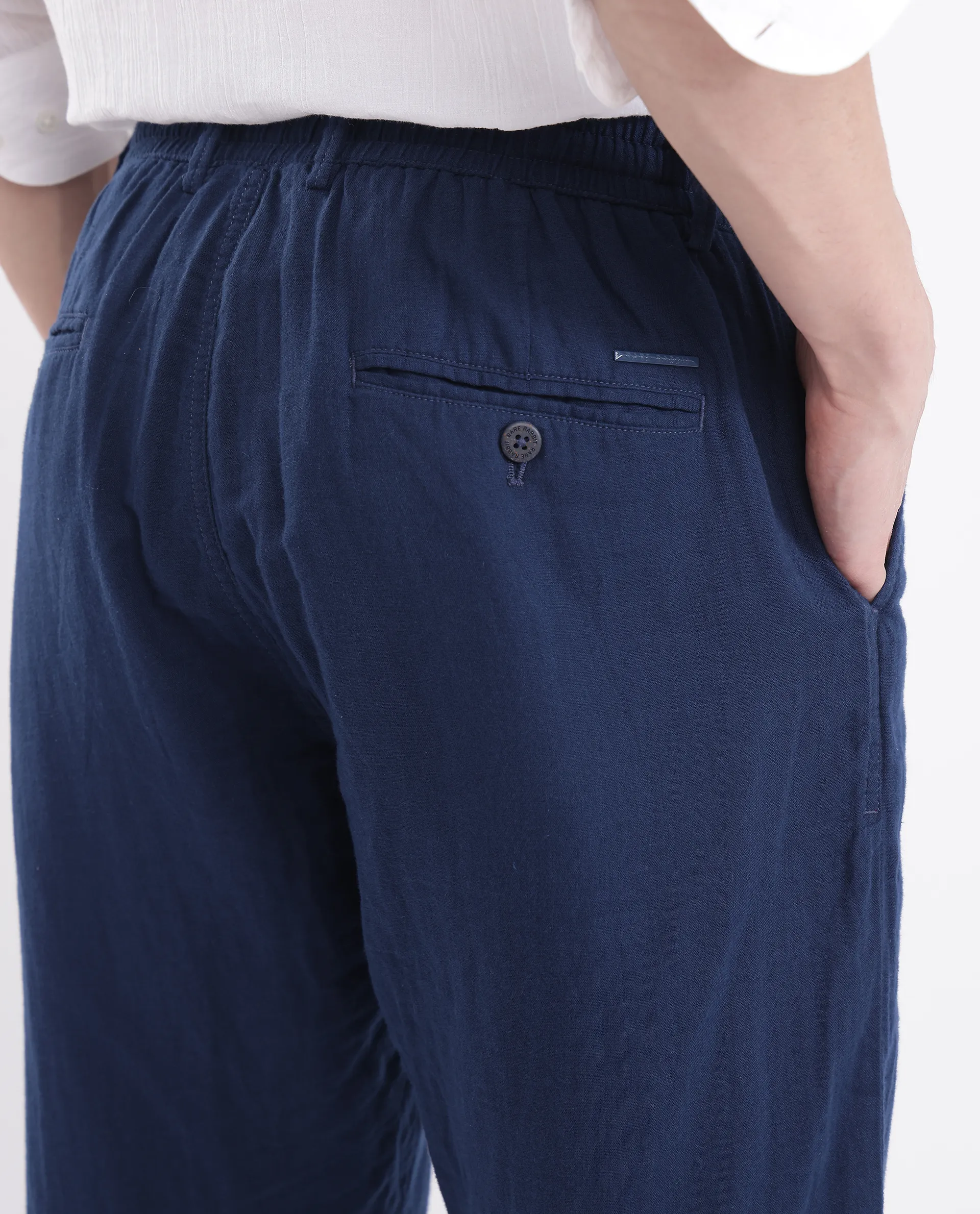 Rare Rabbit Men's Pastor-3 Navy Cotton Plain Regular Fit Trouser - Image 4