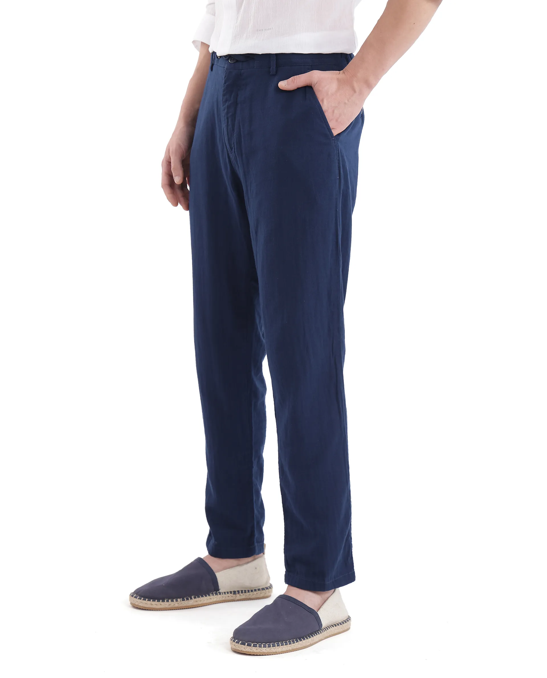 Rare Rabbit Men's Pastor-3 Navy Cotton Plain Regular Fit Trouser - Image 7