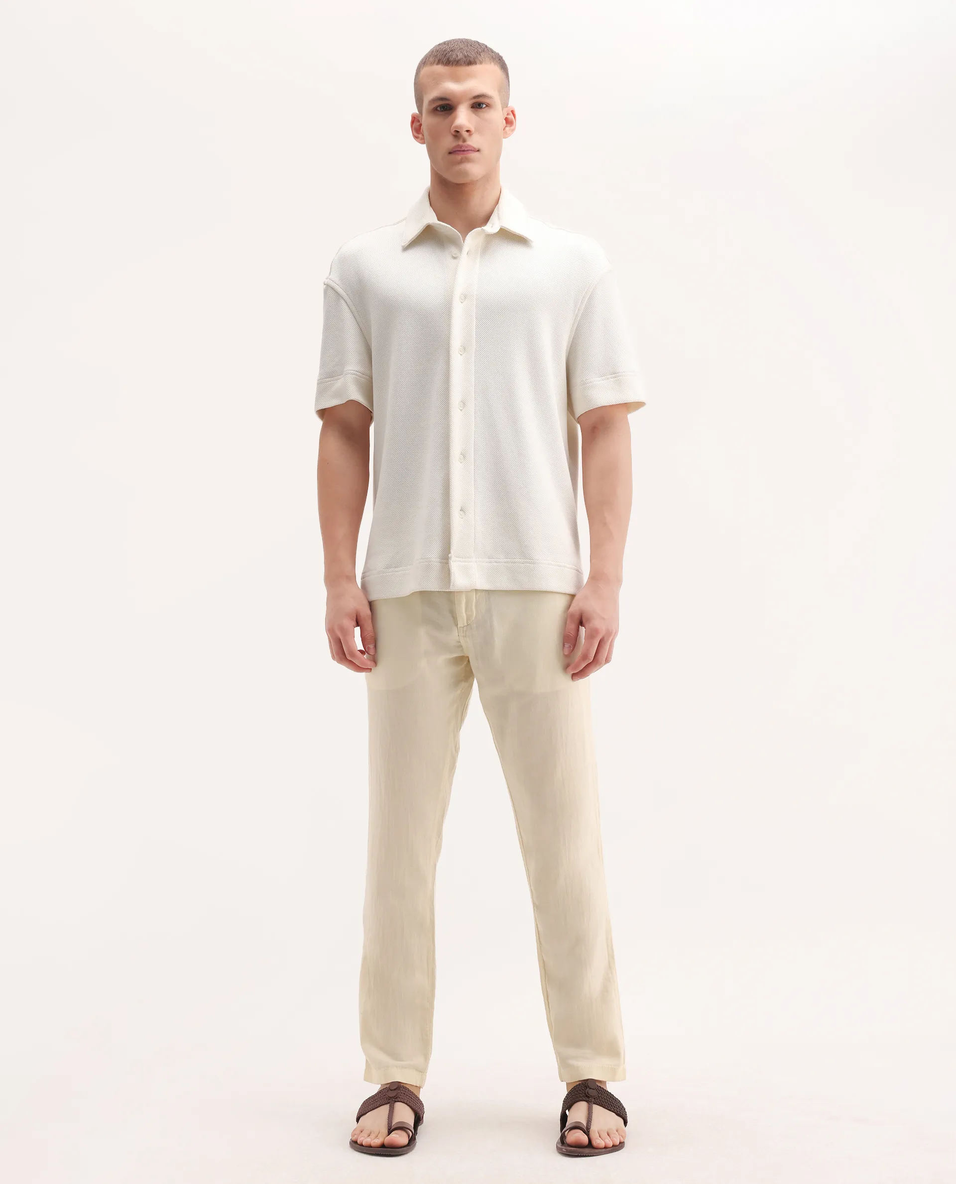 Rare Rabbit Men's Pastor-3 Off White Cotton Plain Regular Fit Trouser - Image 4