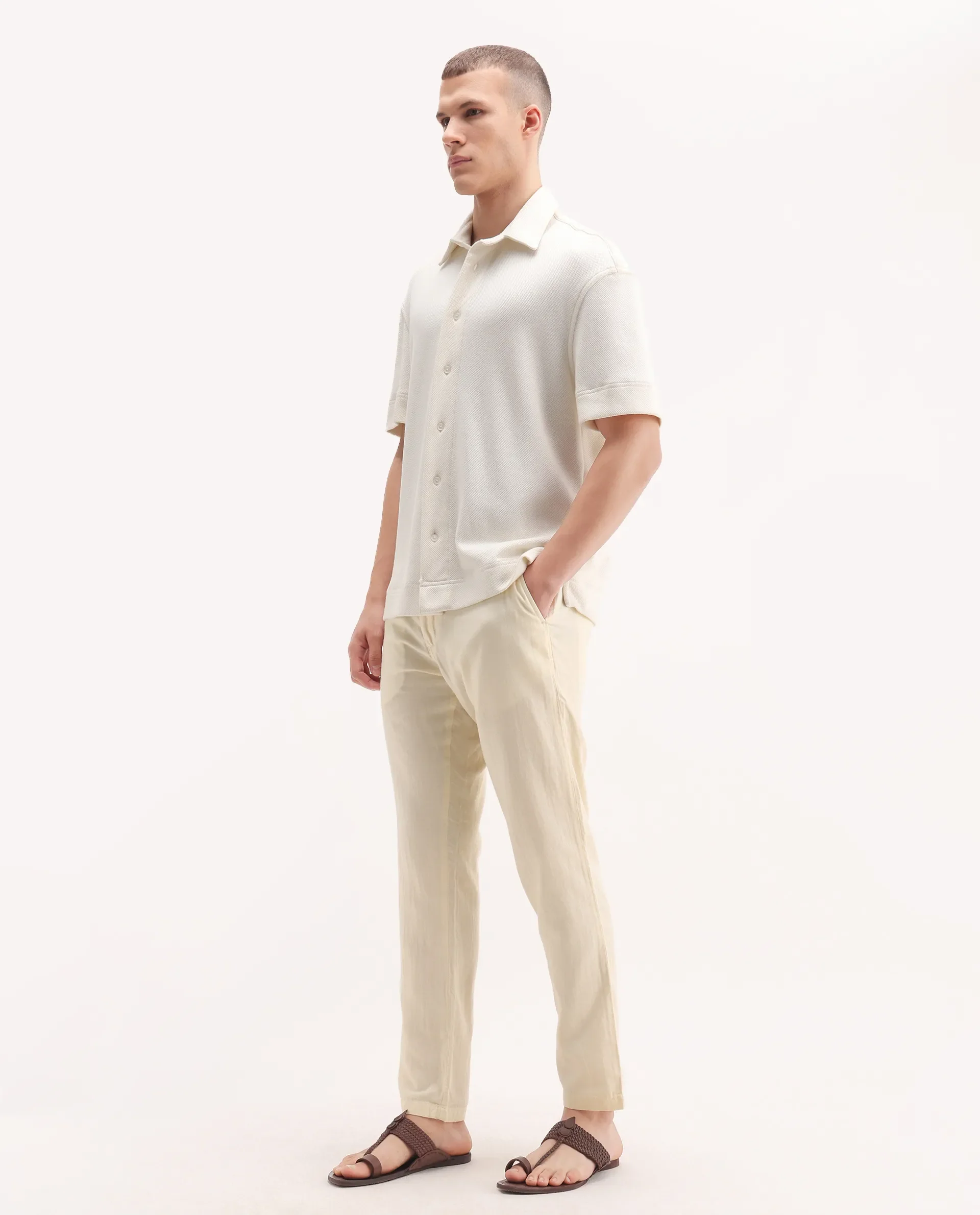 Rare Rabbit Men's Pastor-3 Off White Cotton Plain Regular Fit Trouser - Image 5