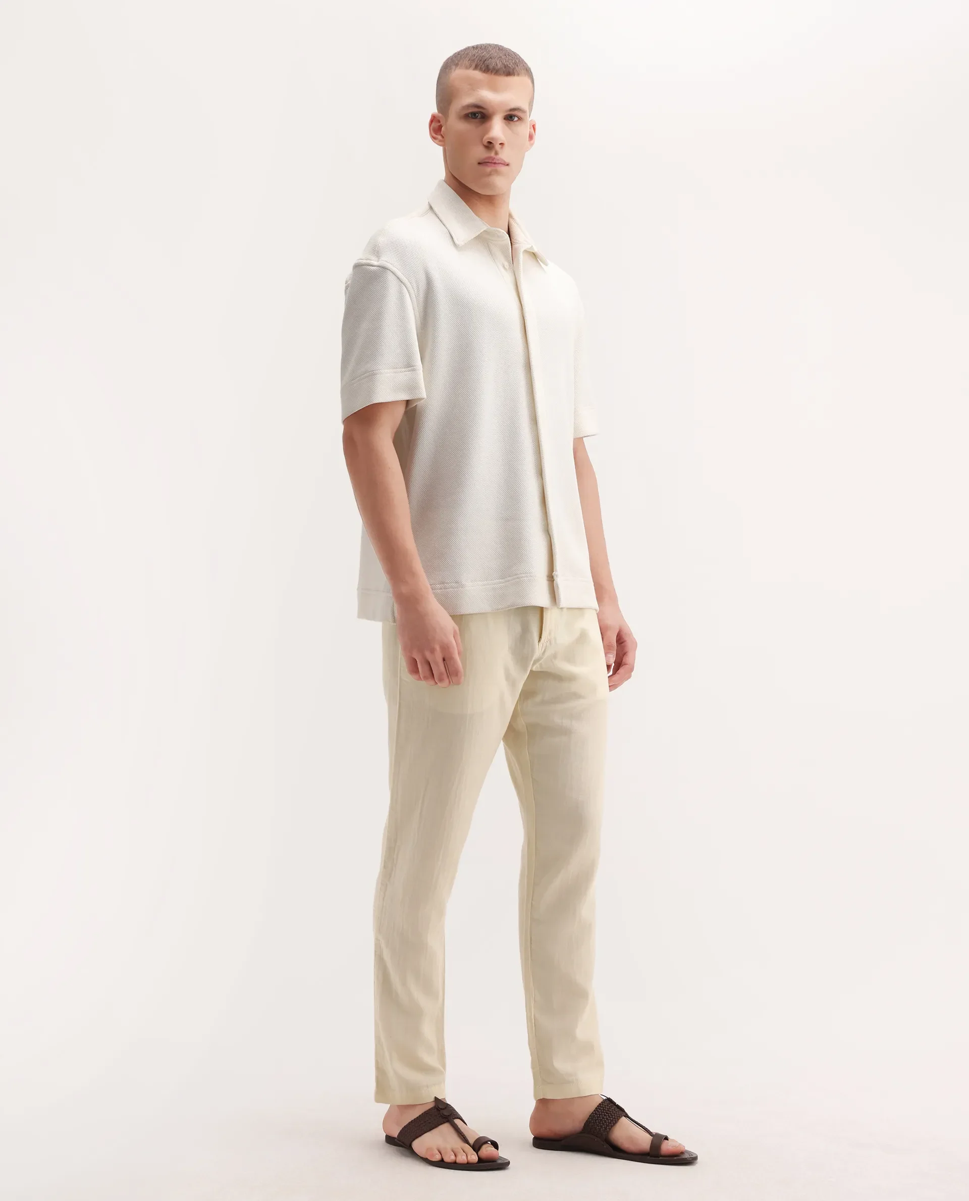 Rare Rabbit Men's Pastor-3 Off White Cotton Plain Regular Fit Trouser - Image 6