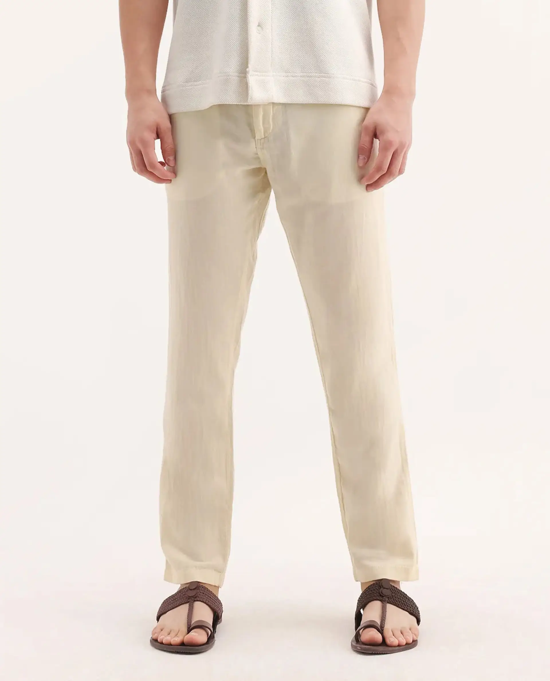 Rare Rabbit Men's Pastor-3 Off White Cotton Plain Regular Fit Trouser - Image 9