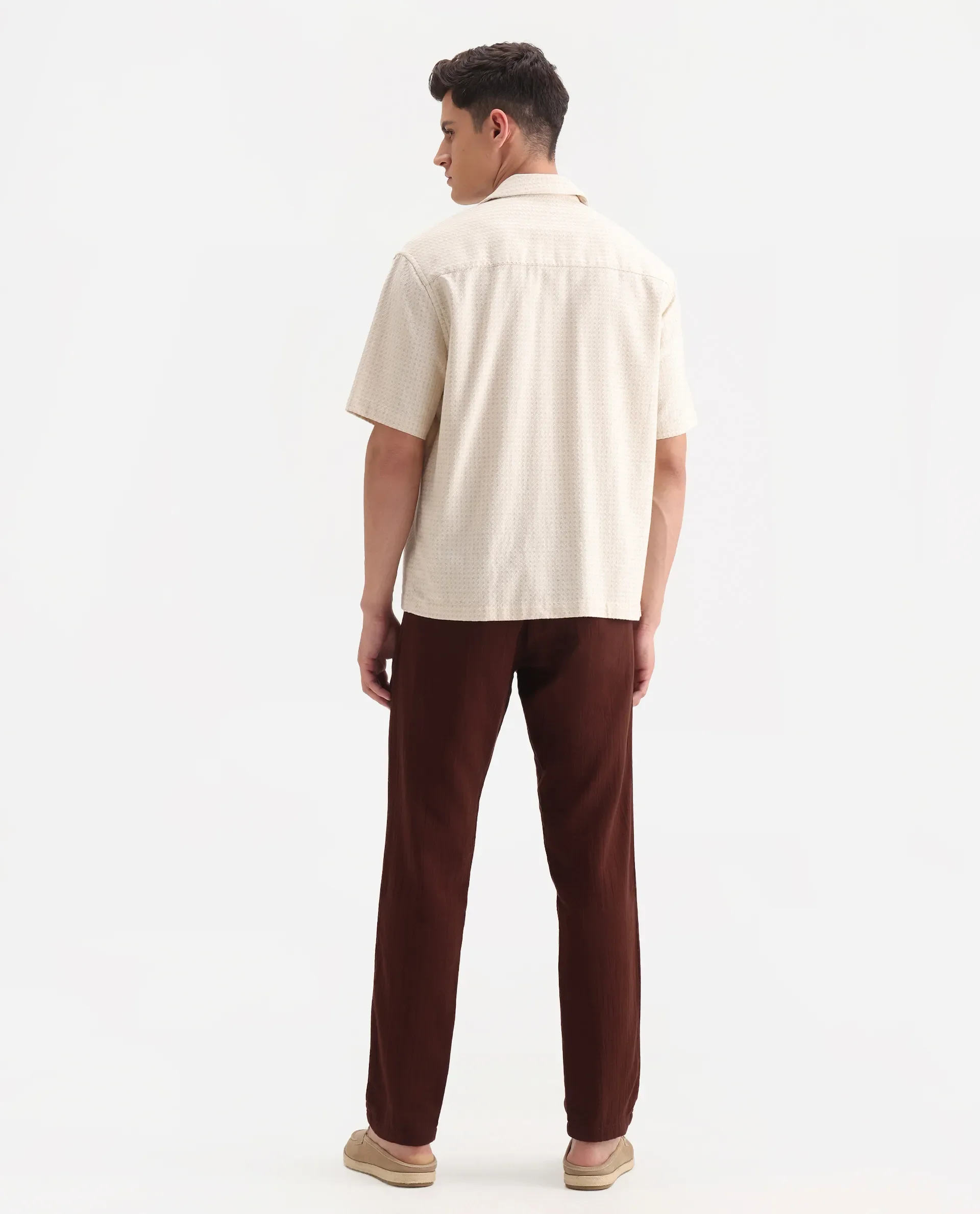 Rare Rabbit Men's Pastor-3 Rust Cotton Plain Regular Fit Trouser - Image 8
