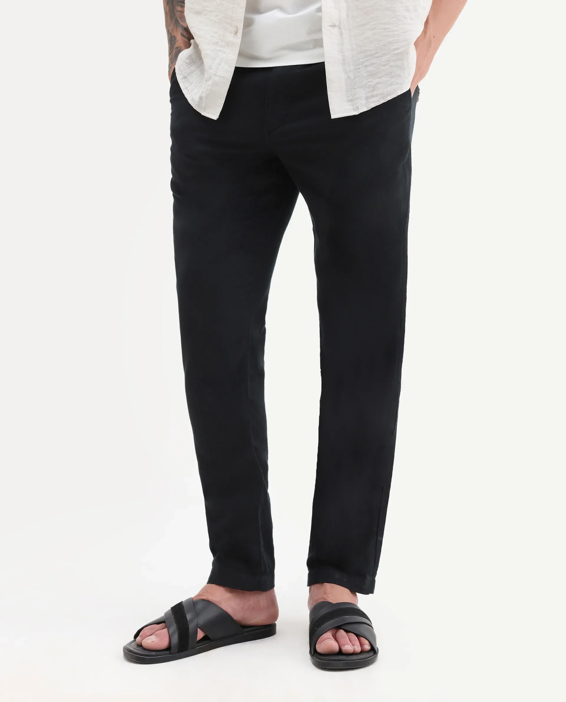 Rare Rabbit Men's Pastor-Aw25 Black Cotton Plain Regular Fit Trouser - Image 2
