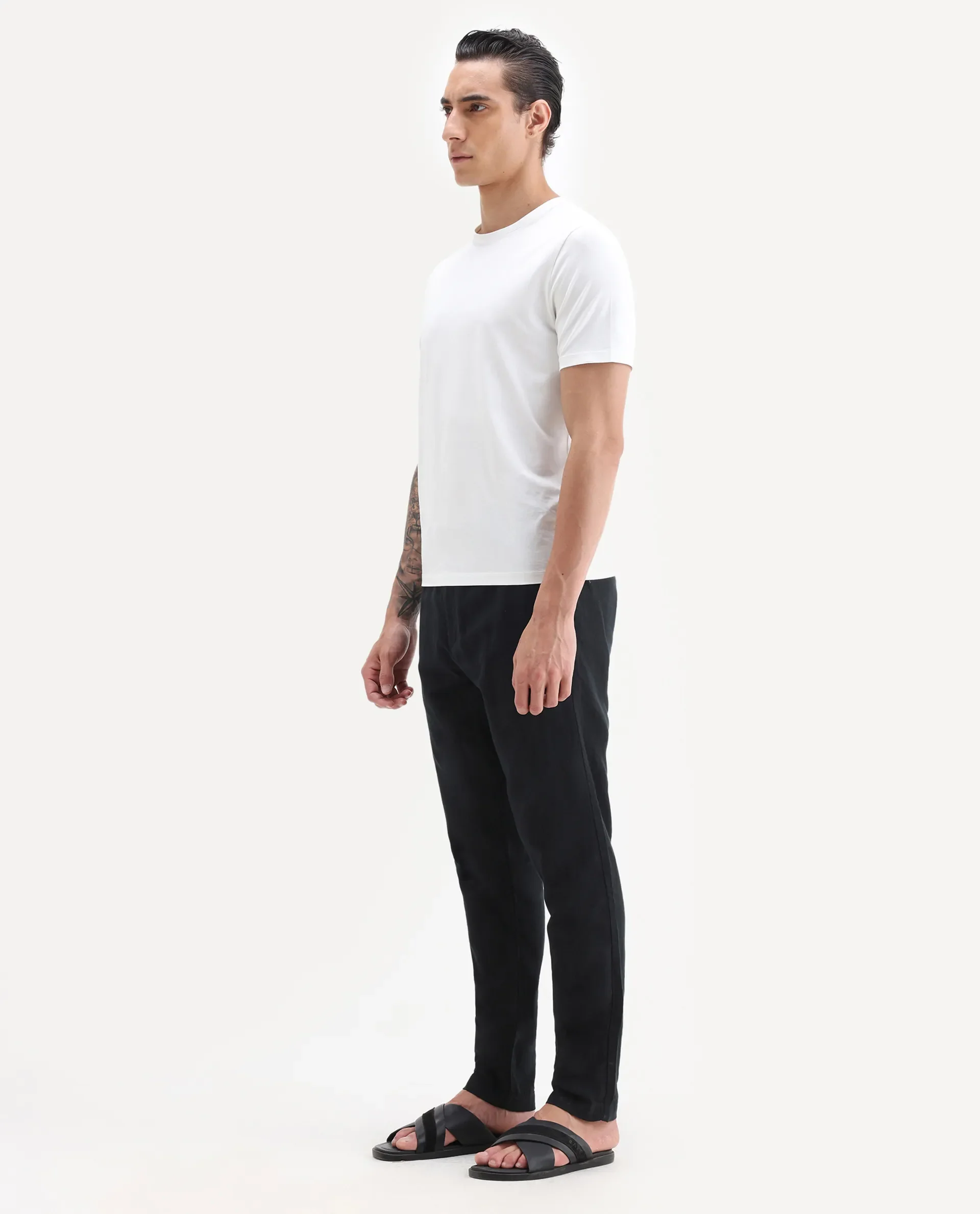 Rare Rabbit Men's Pastor-Aw25 Black Cotton Plain Regular Fit Trouser - Image 3