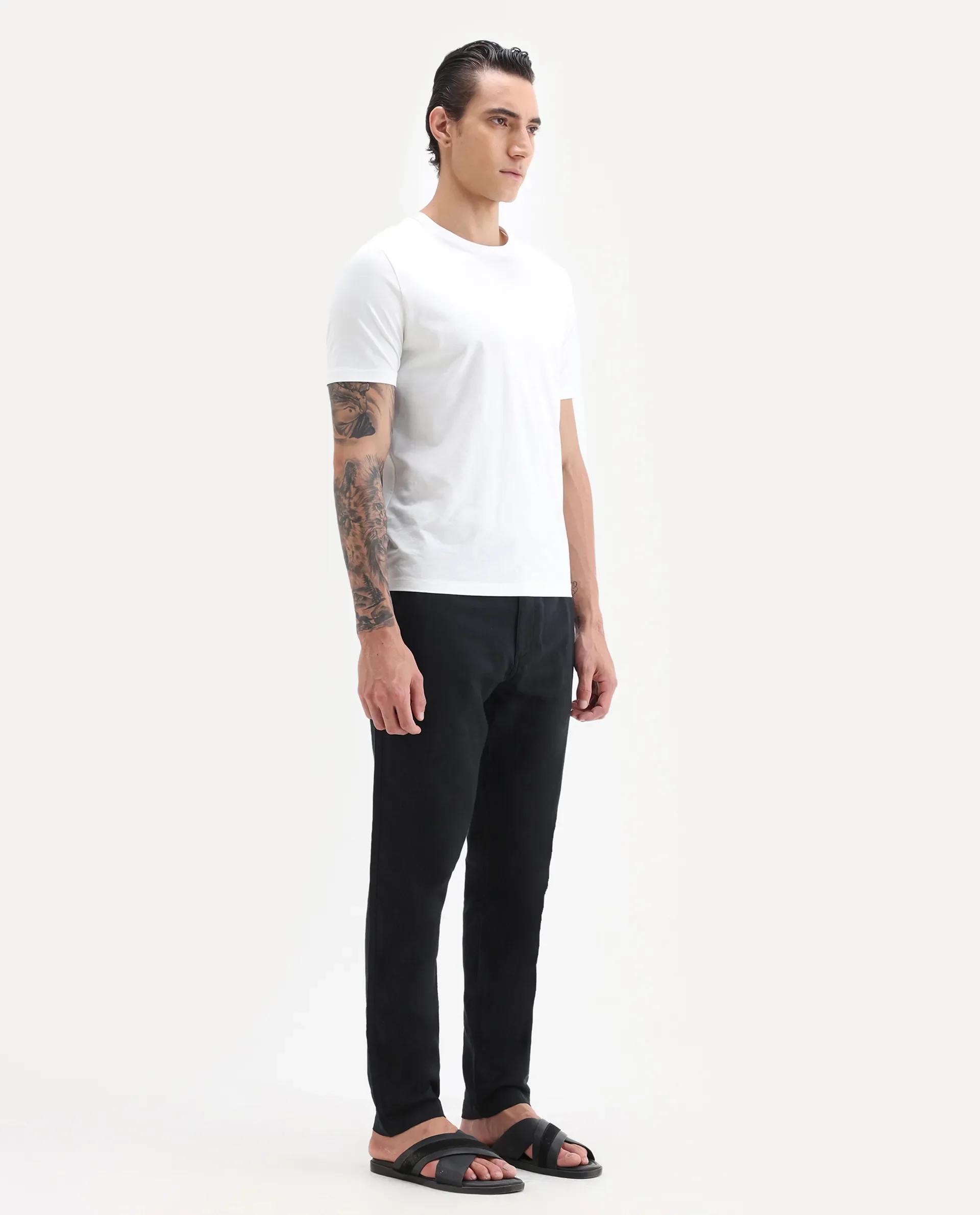 Rare Rabbit Men's Pastor-Aw25 Black Cotton Plain Regular Fit Trouser - Image 5