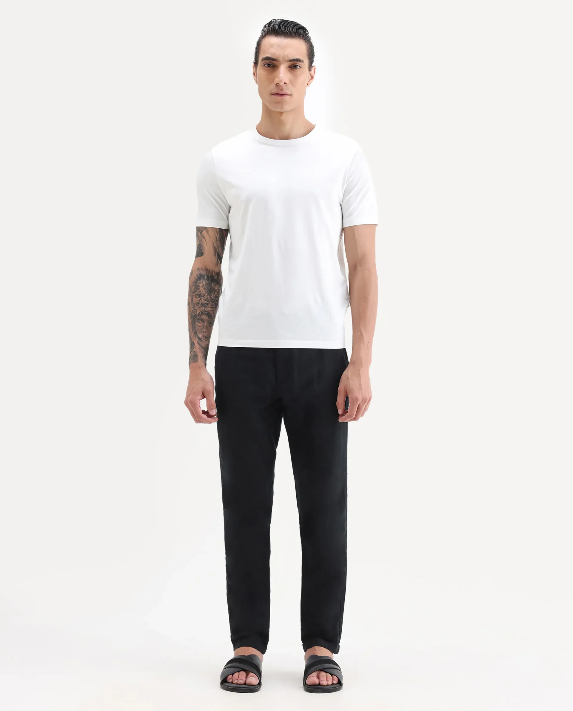 Rare Rabbit Men's Pastor-Aw25 Black Cotton Plain Regular Fit Trouser - Image 7