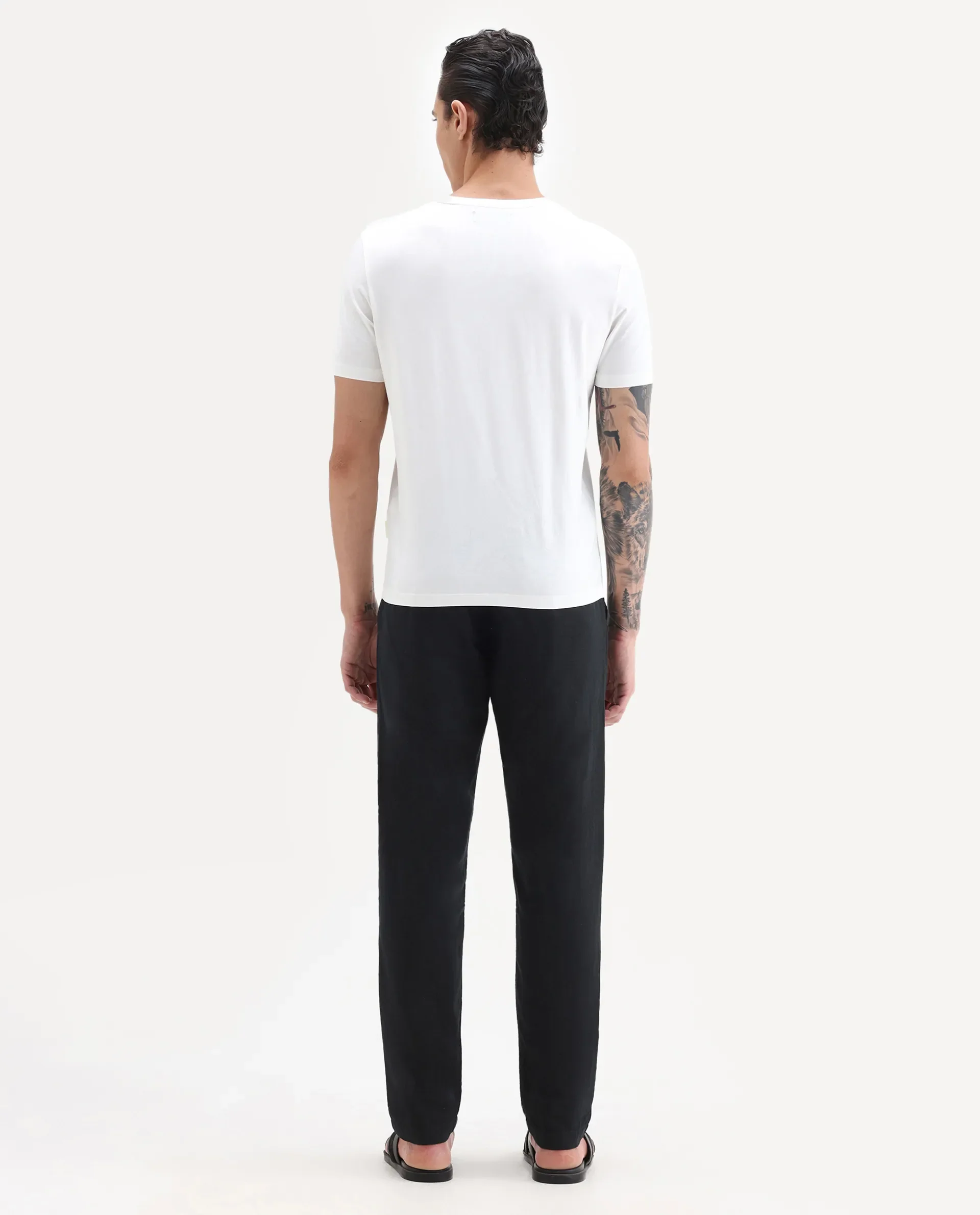 Rare Rabbit Men's Pastor-Aw25 Black Cotton Plain Regular Fit Trouser - Image 8