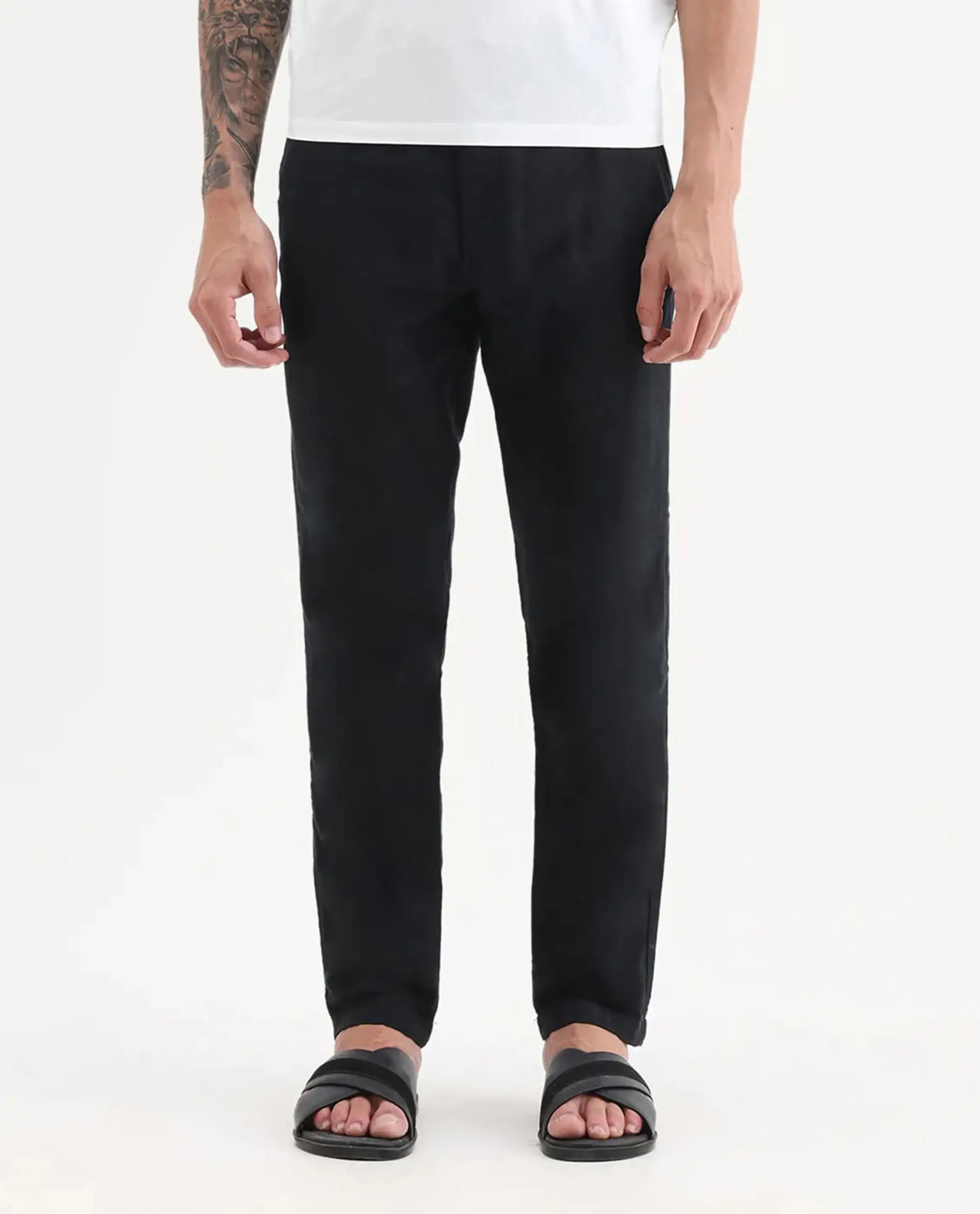 Rare Rabbit Men's Pastor-Aw25 Black Cotton Plain Regular Fit Trouser - Image 9