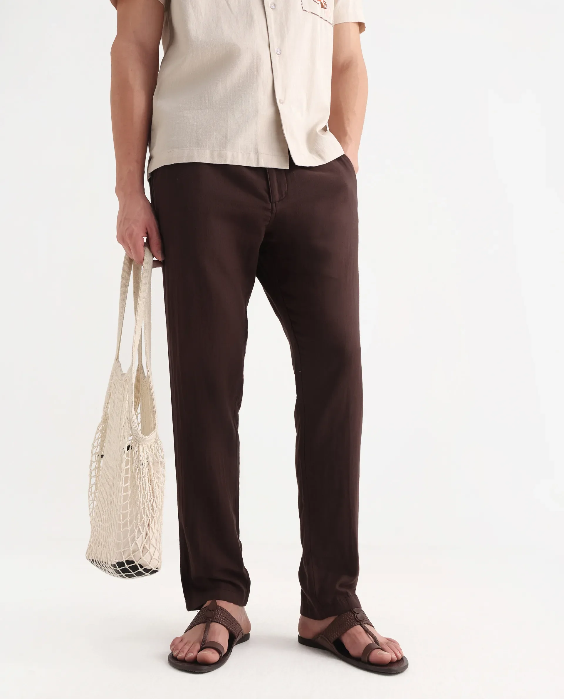 Rare Rabbit Men's Pastor-Aw25 Dark Brown Cotton Plain Regular Fit Trouser - Image 2