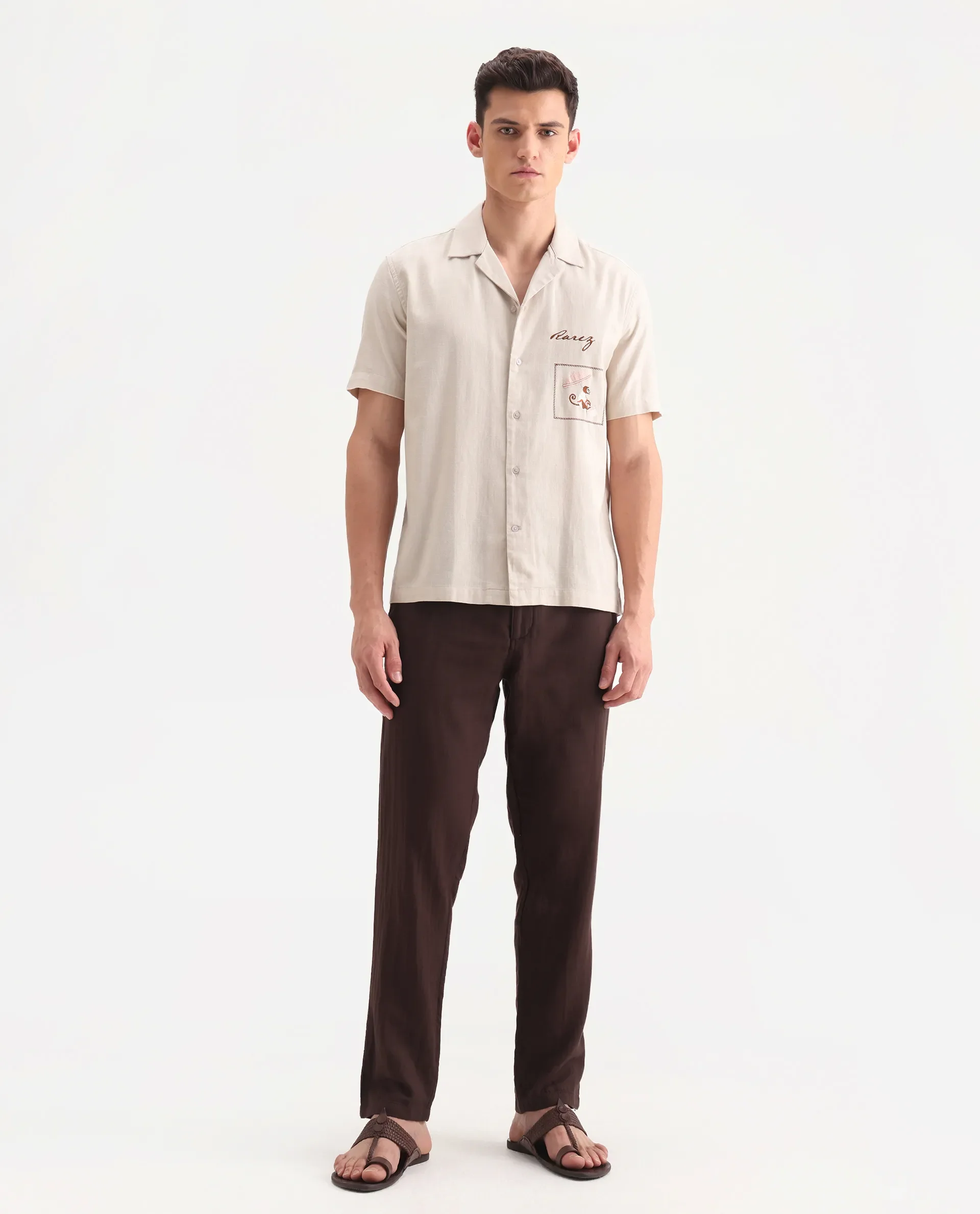 Rare Rabbit Men's Pastor-Aw25 Dark Brown Cotton Plain Regular Fit Trouser - Image 4