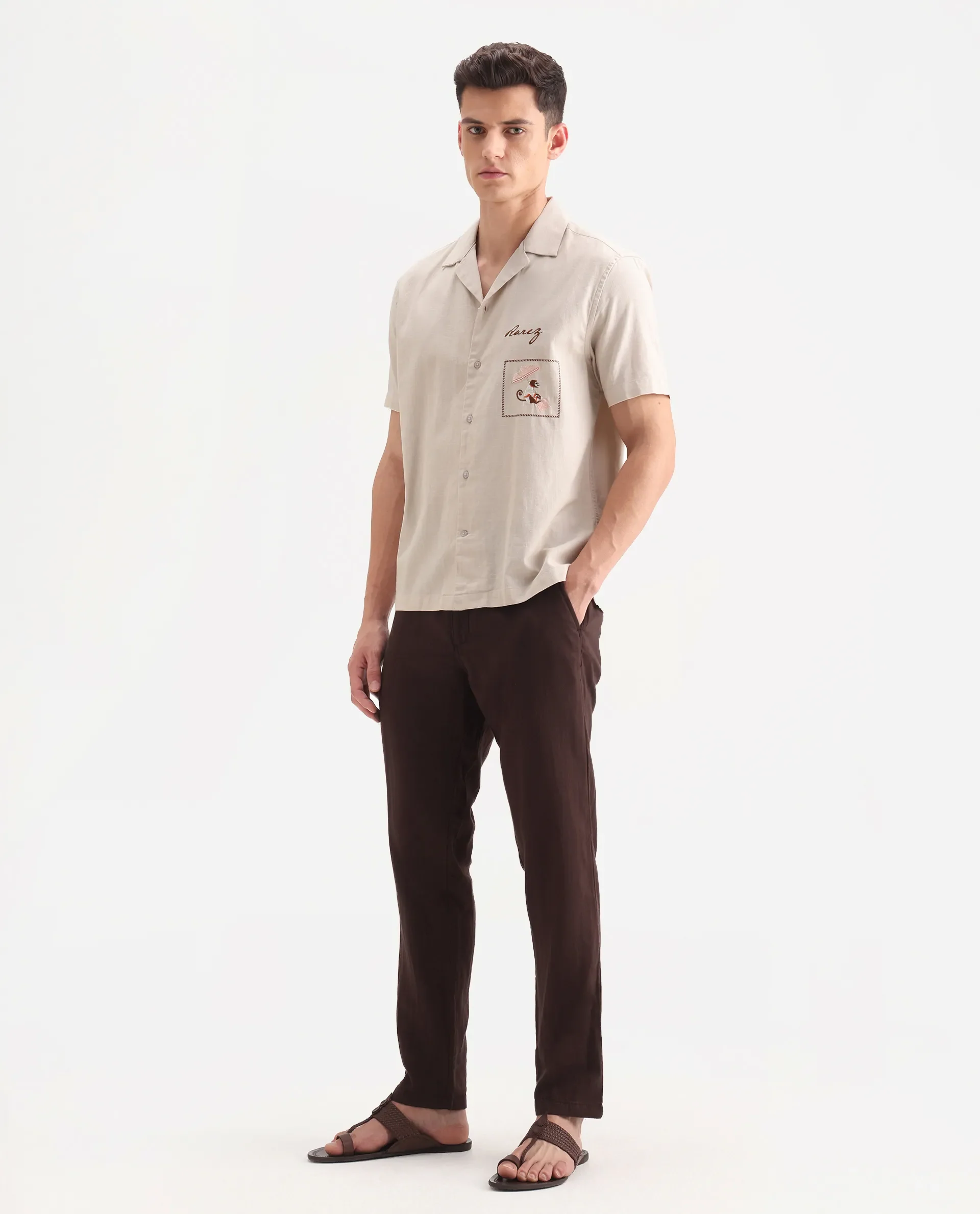 Rare Rabbit Men's Pastor-Aw25 Dark Brown Cotton Plain Regular Fit Trouser - Image 5