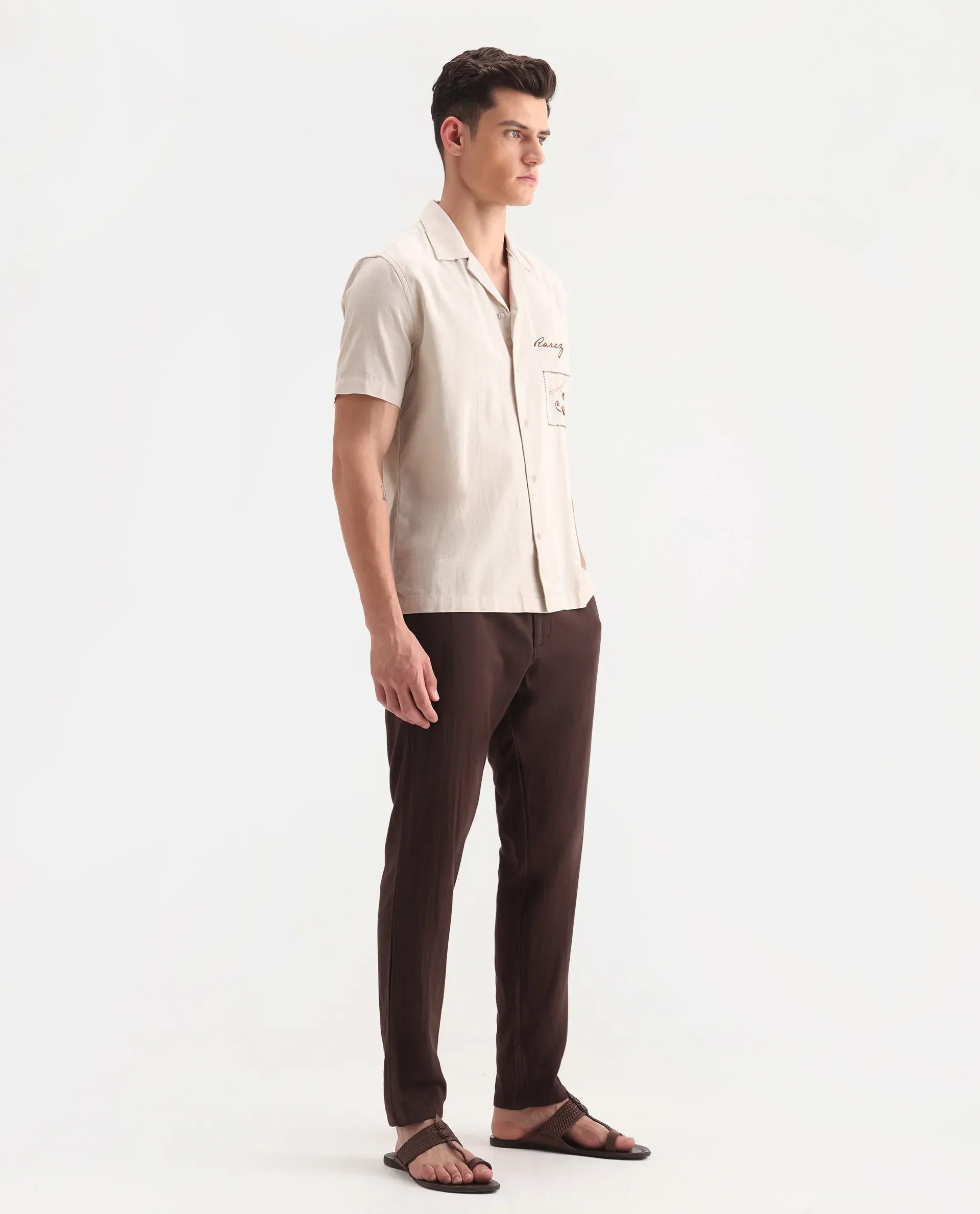 Rare Rabbit Men's Pastor-Aw25 Dark Brown Cotton Plain Regular Fit Trouser - Image 6