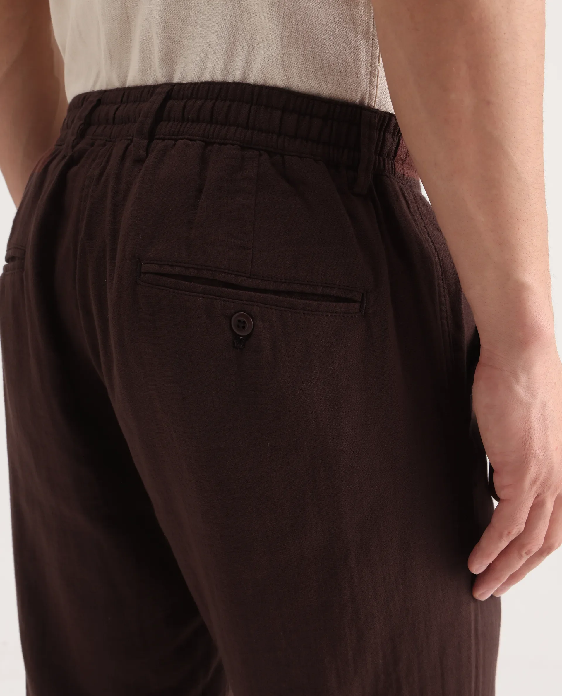 Rare Rabbit Men's Pastor-Aw25 Dark Brown Cotton Plain Regular Fit Trouser - Image 7