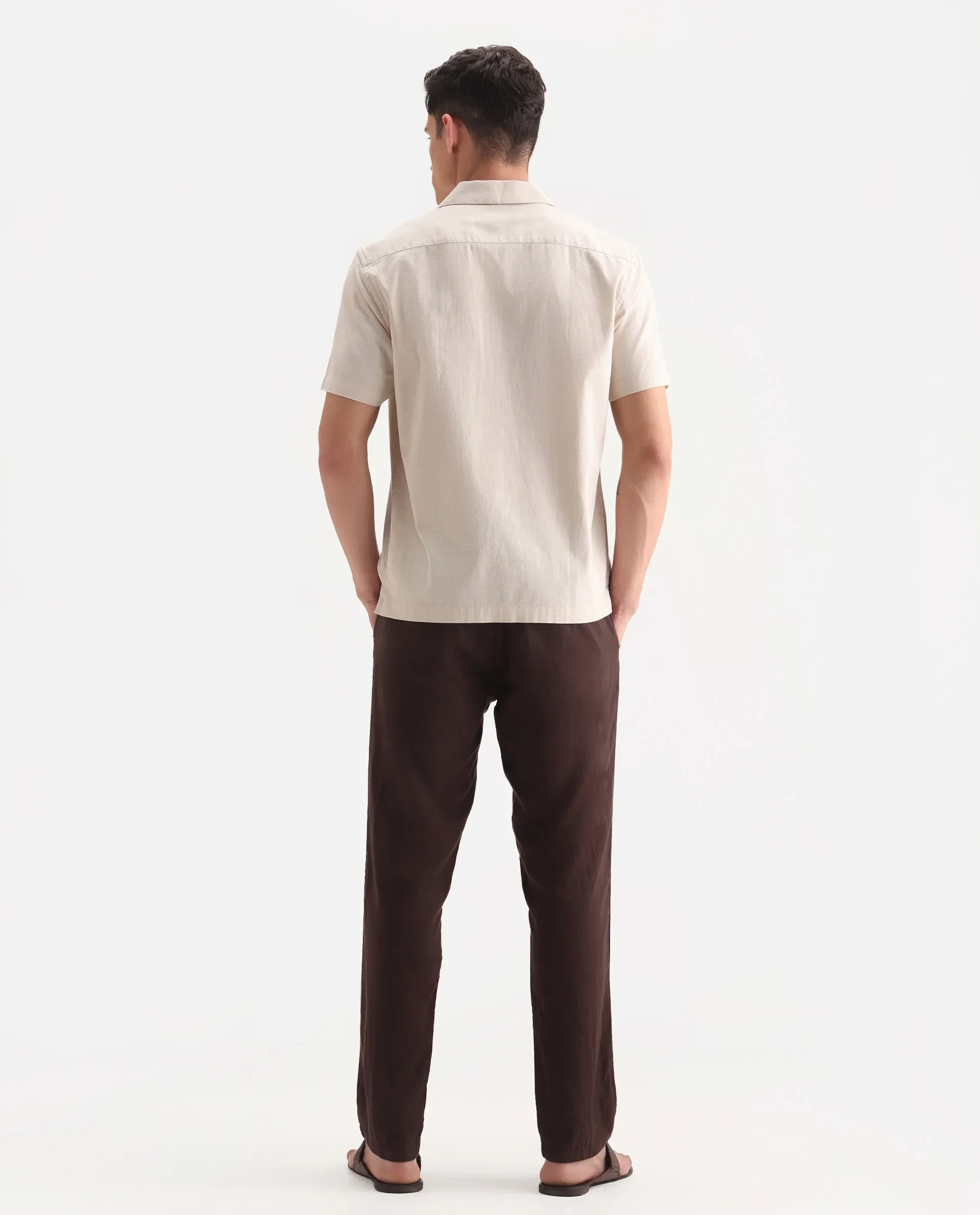Rare Rabbit Men's Pastor-Aw25 Dark Brown Cotton Plain Regular Fit Trouser - Image 8